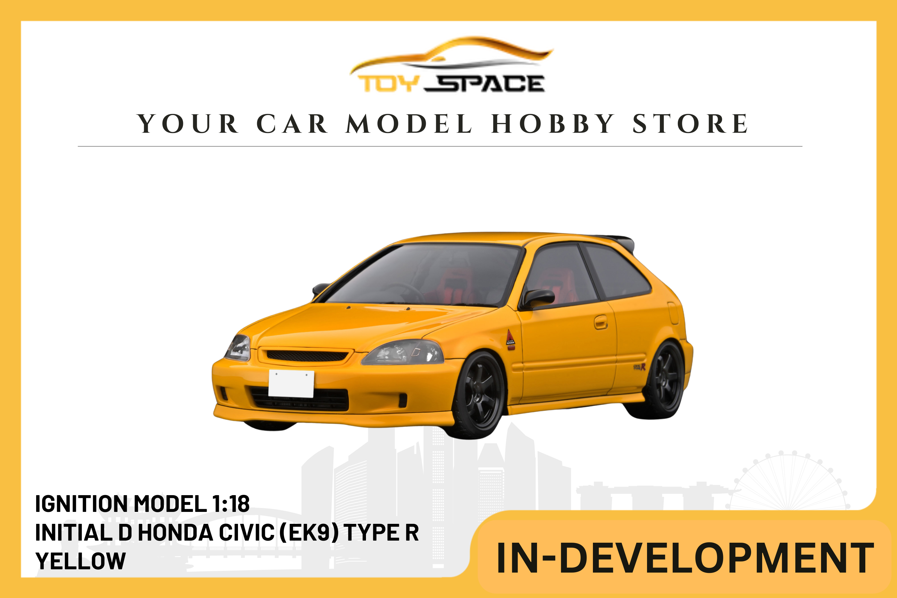 [IGNITION MODEL] 1:18 INITIAL D Honda Civic (EK9) Type R Yellow [IG3541]