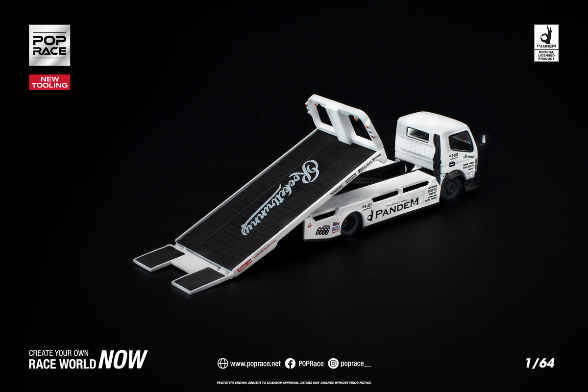[POP RACE] 1:64 Pandem Hino 300 Flatbed Transporter White