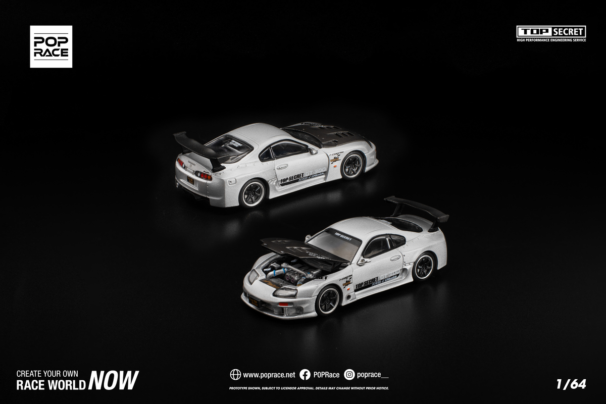 [POP RACE] 1:64 Top Secret GT300 Supra Silver - Toy Space Diecast Online Store Singapore