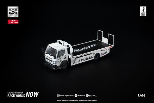 [POP RACE] 1:64 Pandem Hino 300 Flatbed Transporter White