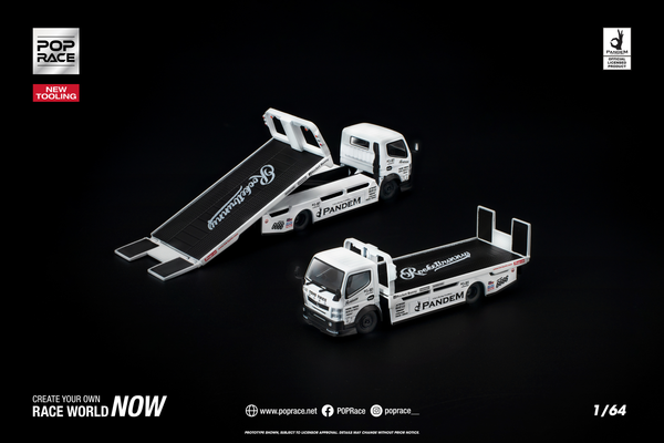 [POP RACE] 1:64 Pandem Hino 300 Flatbed Transporter White