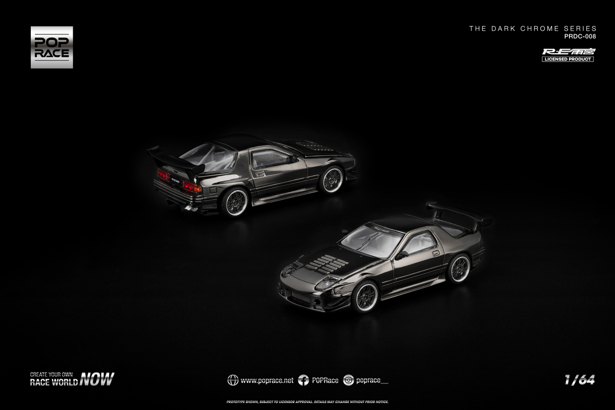[POP RACE] 1:64 Mazda RX7 (FC3S) RE-Amemiya Dark Chrome - Toy Space Diecast Online Store Singapore