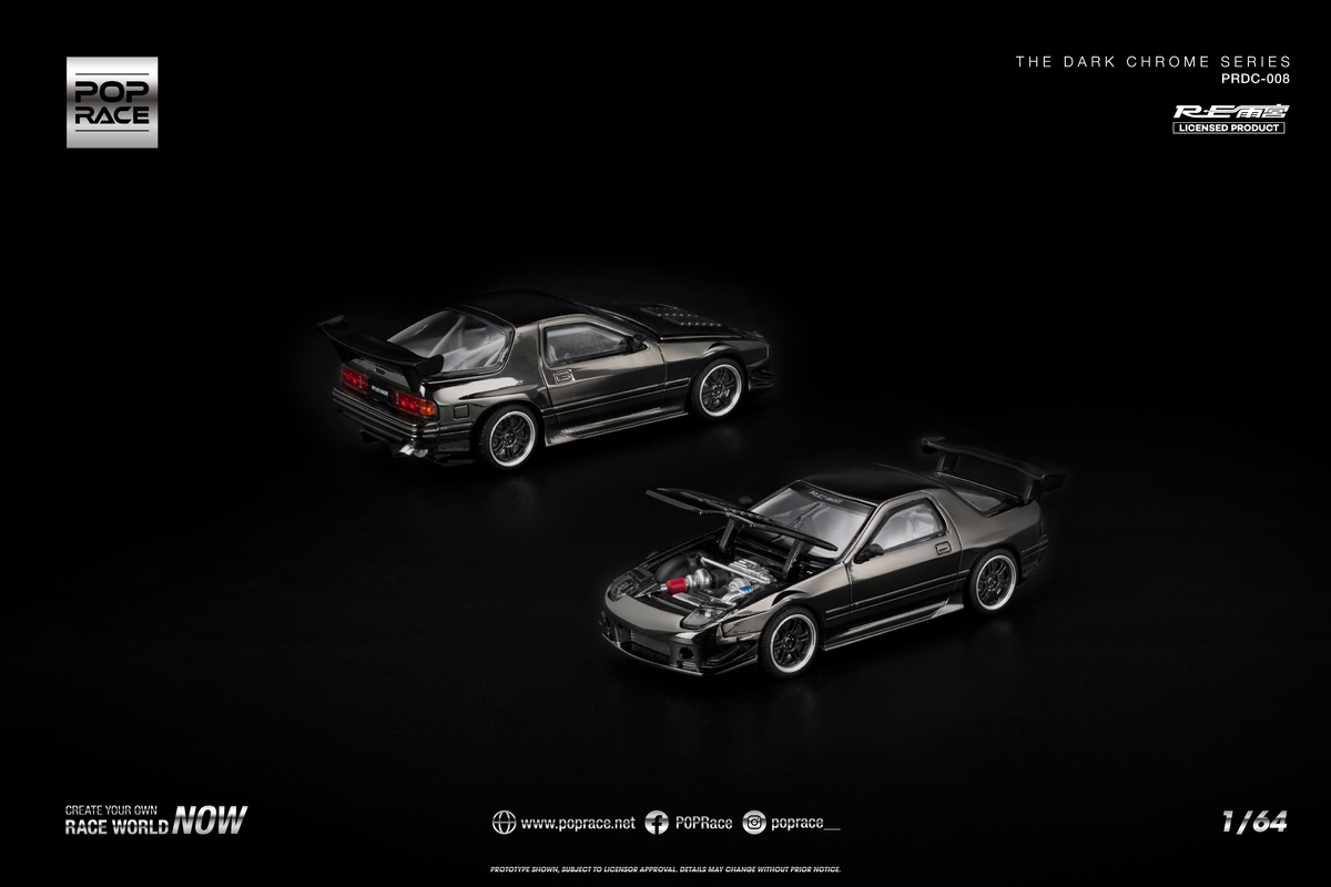 [POP RACE] 1:64 Mazda RX7 (FC3S) RE-Amemiya Dark Chrome - Toy Space Diecast Online Store Singapore