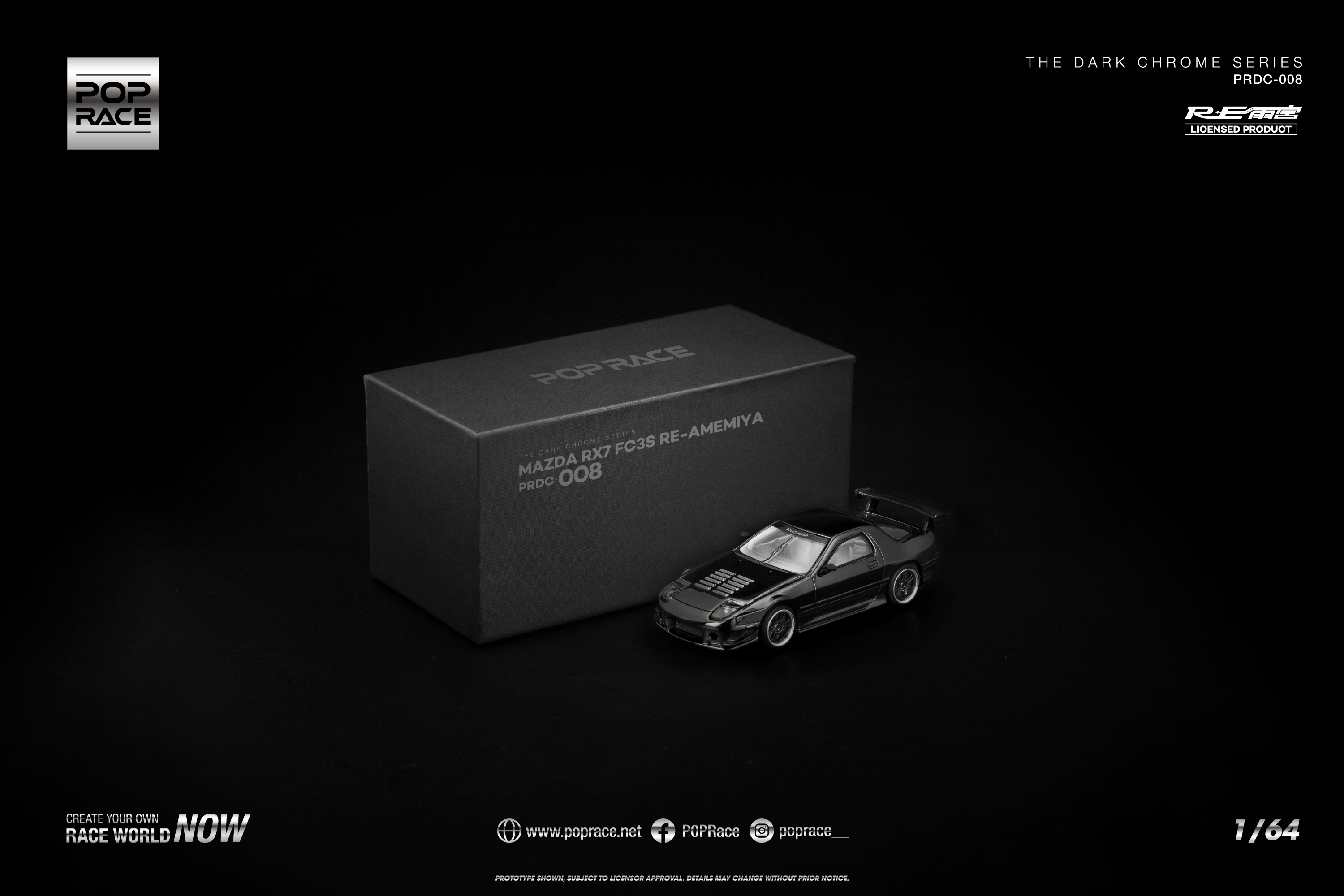 [POP RACE] 1:64 Mazda RX7 (FC3S) RE-Amemiya Dark Chrome