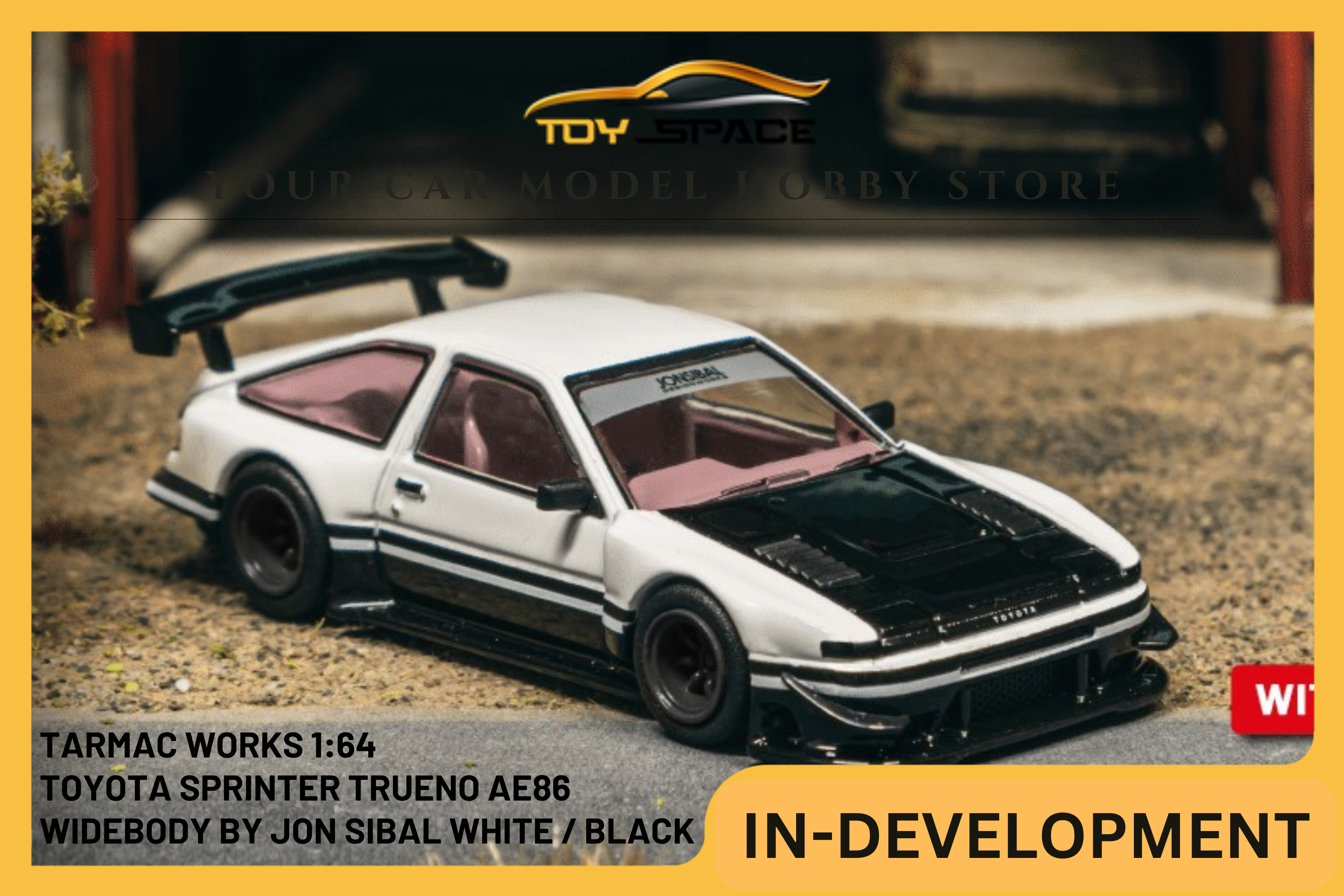 [TARMAC WORKS] 1:64 Toyota Sprinter Trueno AE86 Widebody by Jon Sibal White / Black - GLOBAL64