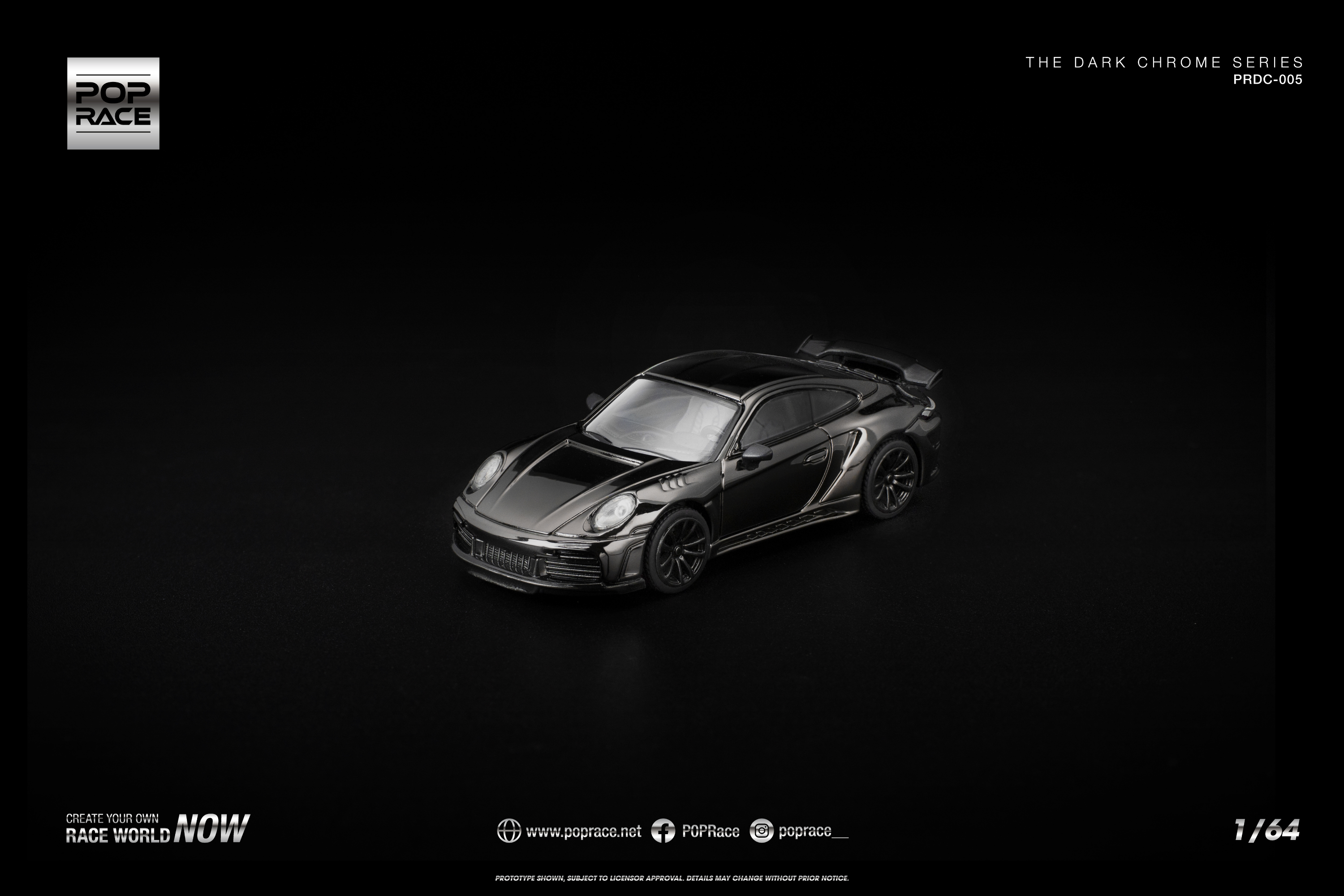 [POP RACE] 1:64 992 Stinger GTR Dark Chrome - Toy Space Diecast Online Store Singapore