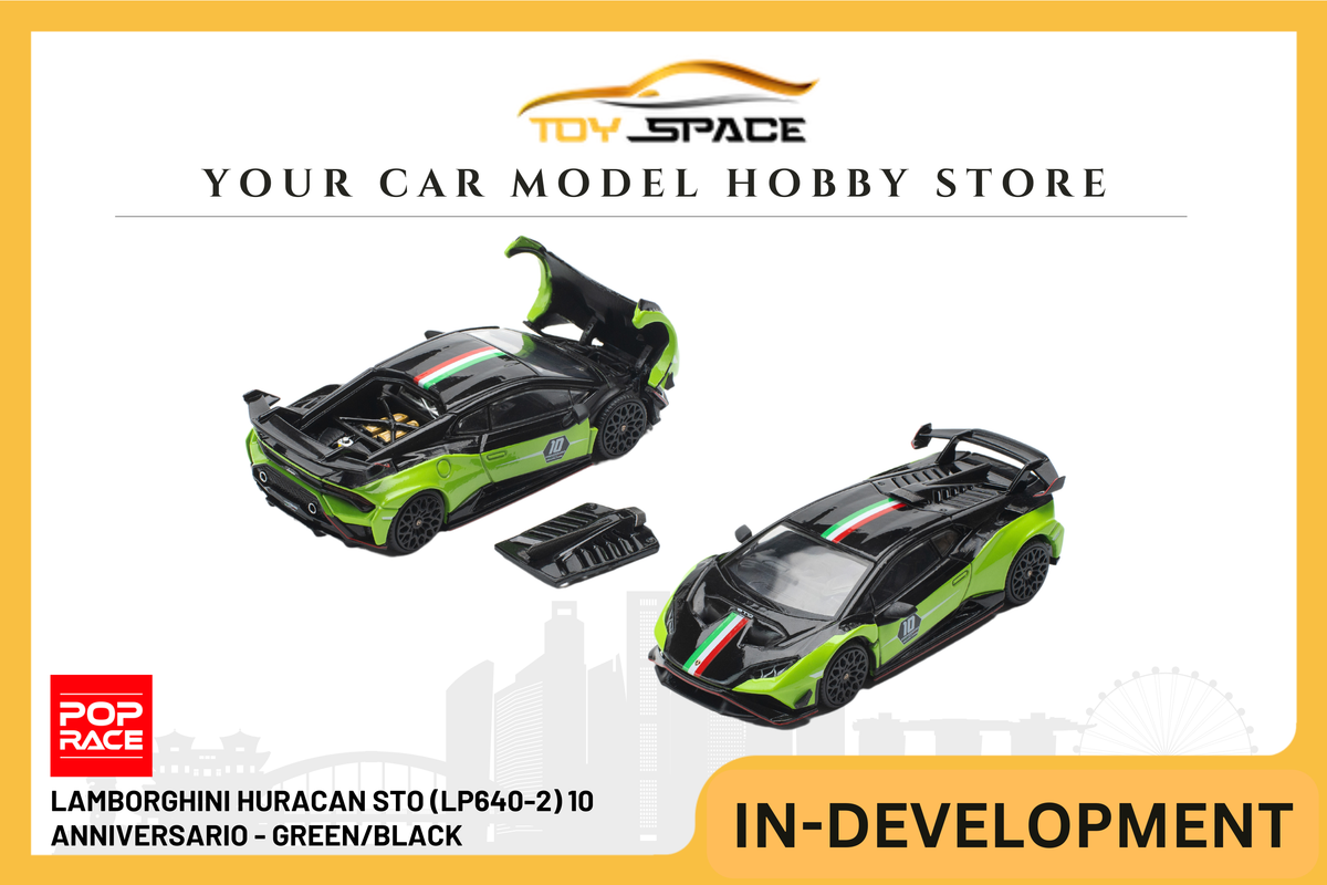 [POP RACE] 1:64 Lamborghini Huracan STO (LP640-2) 10 Anniversario - Green/Black - Toy Space Diecast Online Store Singapore