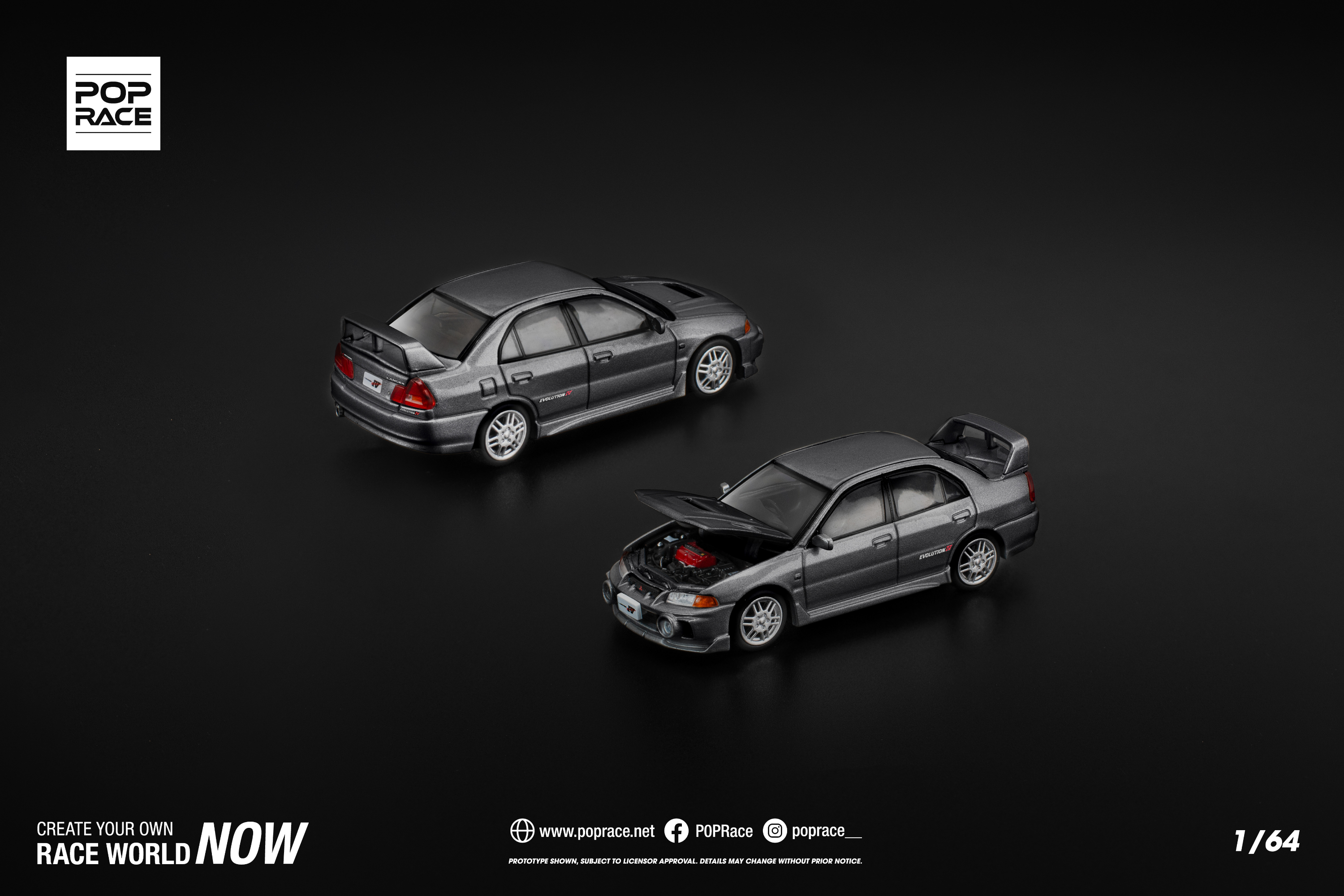[POP RACE] 1:64 Mitsubishi Lancer Evolution IV Dark Grey