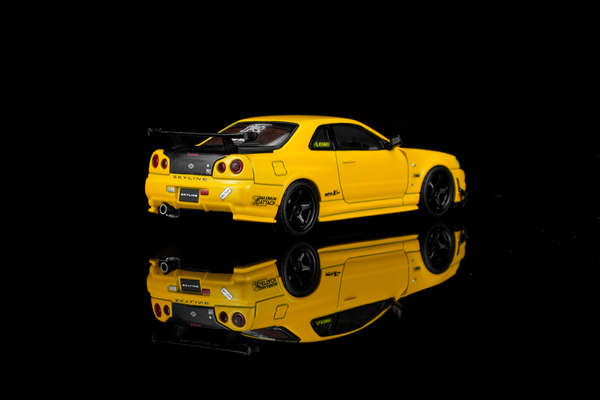 [MOTORHELIX] 1:64 Nissan Skyline GT-R (R34) Customized With GT Aero Kit Lightning Yellow - Toy Space Diecast Online Store Singapore