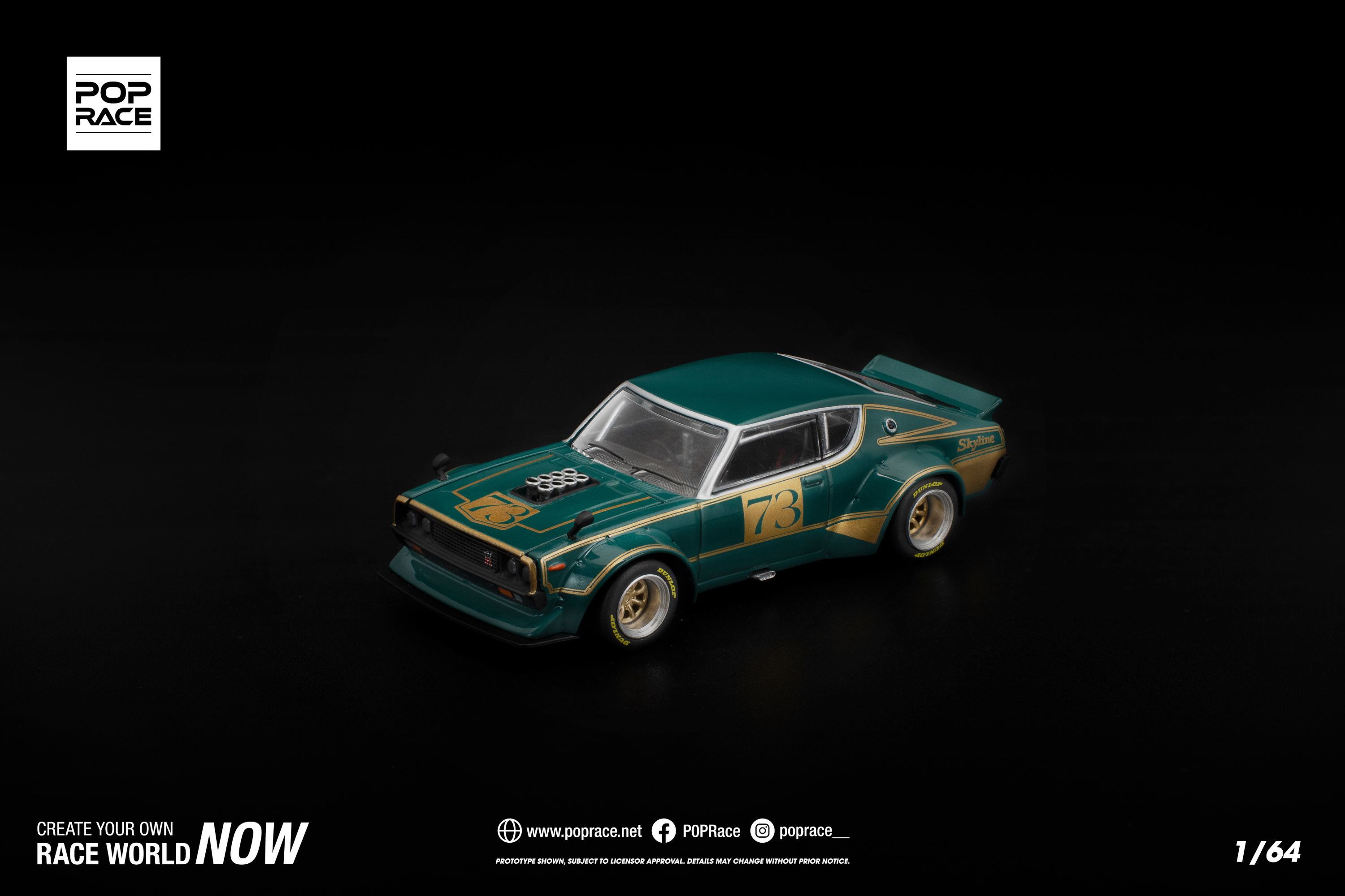 [POP RACE] 1:64 KPGC110 Kenmeri Racing #73 Green/Gold