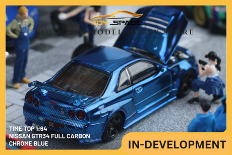 [TIME TOP] 1:64 Nissan GTR34 Full Carbon Chrome Blue - Toy Space Diecast Online Store Singapore