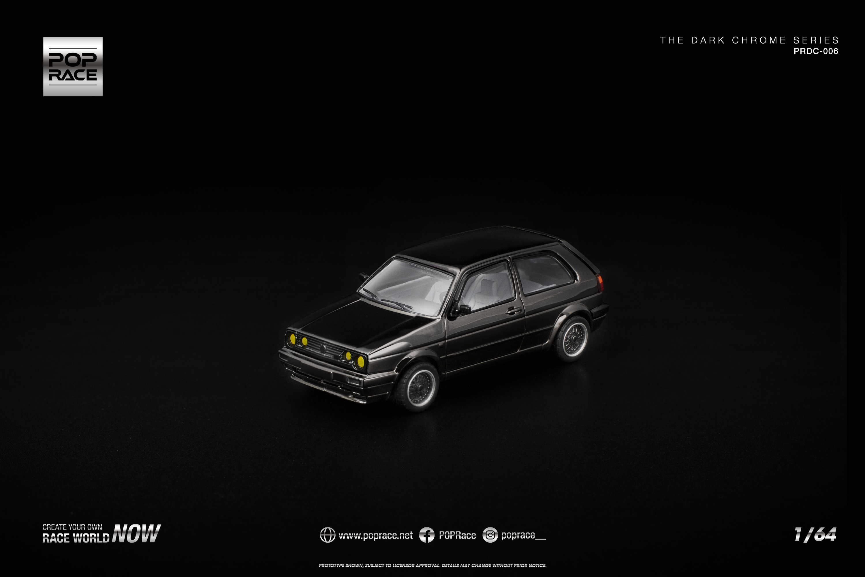 [POP RACE] 1:64 Golf GTI MK2 Dark Chrome