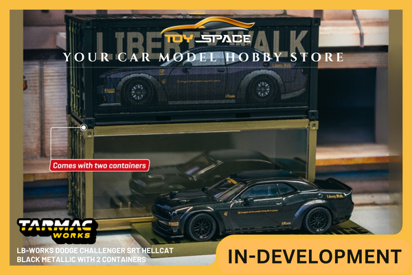[TARMAC WORKS] 1:64 LB-Works Dodge Challenger SRT Hellcat Black Metallic With 2 Containers