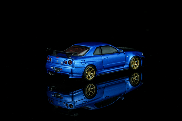 [MOTORHELIX] 1:64 Nissan Skyline GT-R (R34) Customized With GT Aero Kit Bayside Blue - Toy Space Diecast Online Store Singapore
