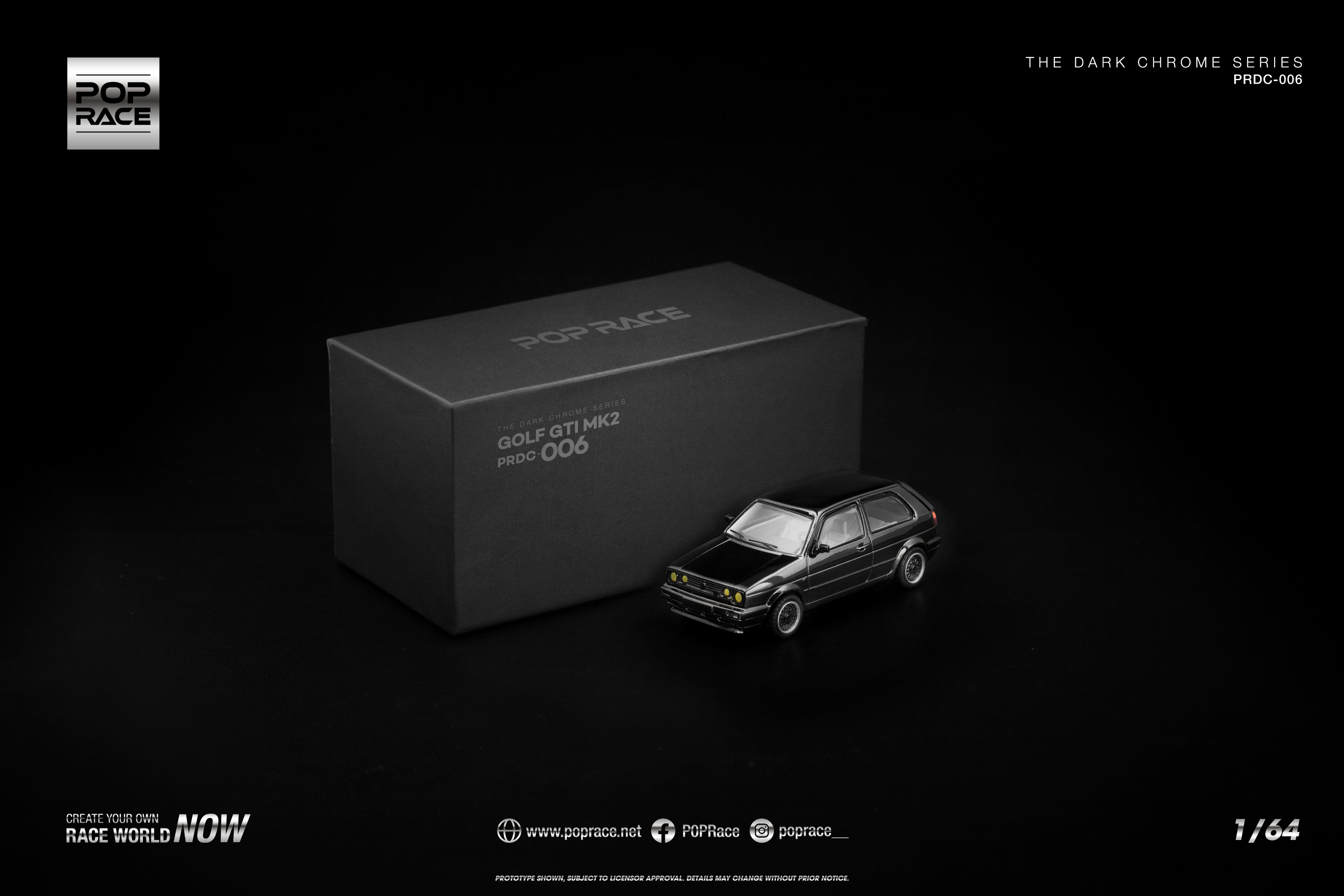 [POP RACE] 1:64 Golf GTI MK2 Dark Chrome