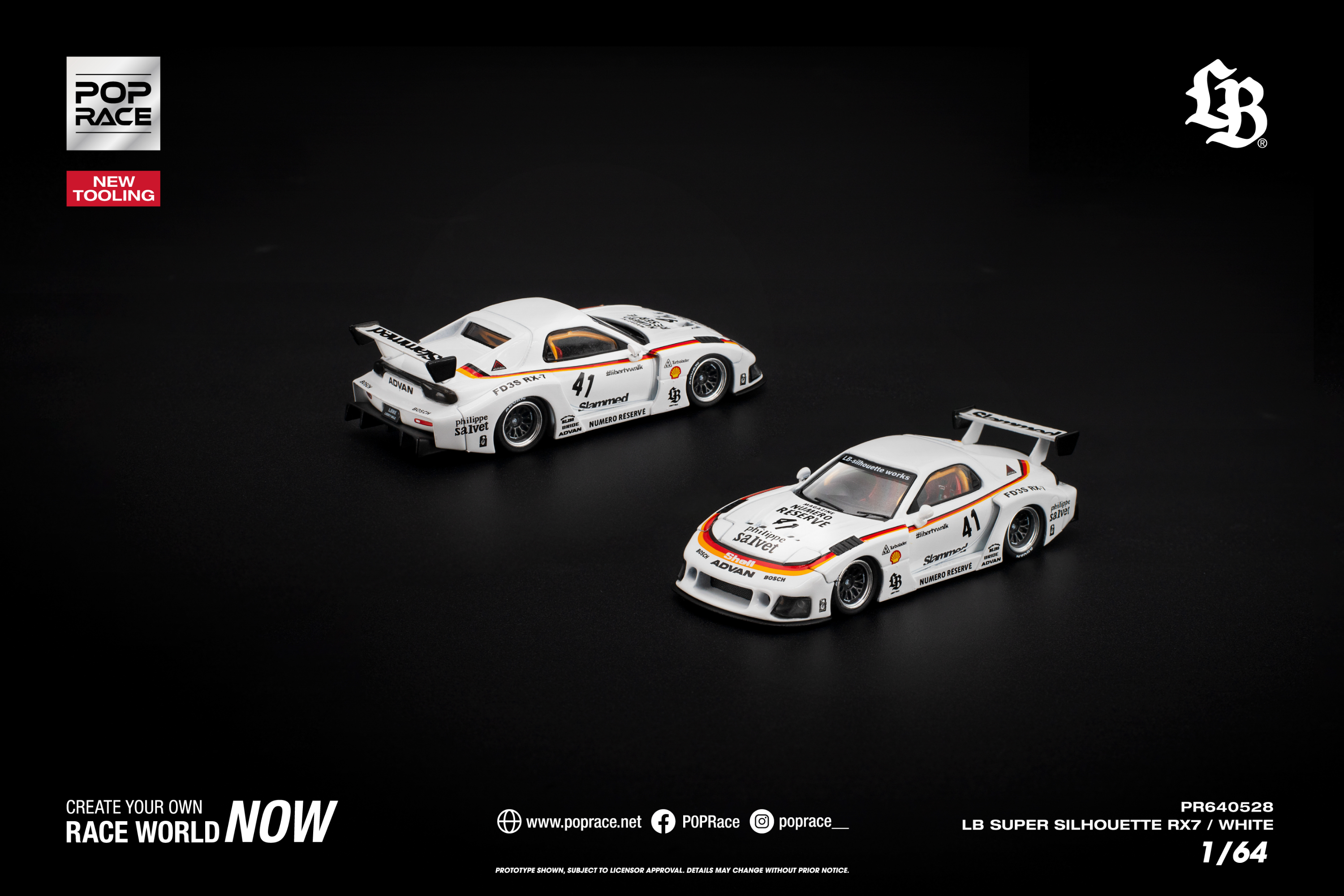 [POP RACE] 1:64 LB Super Silhouette RX7 (FD3S) White
