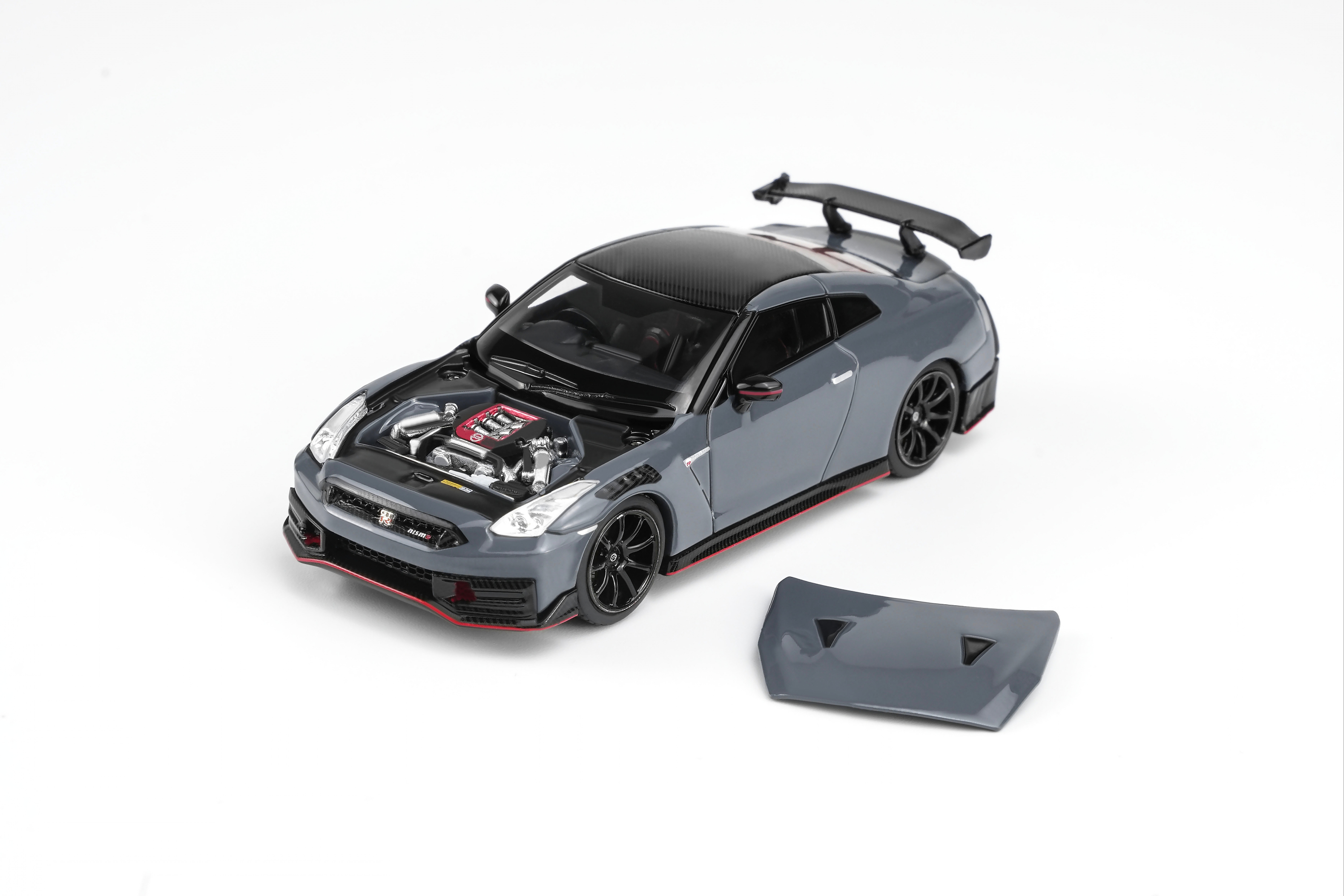 [MOTORHELIX] 1:64 Nissan GT-R Nismo (R35) 2024 Stealth Gray With Magnetic Engine Cover
