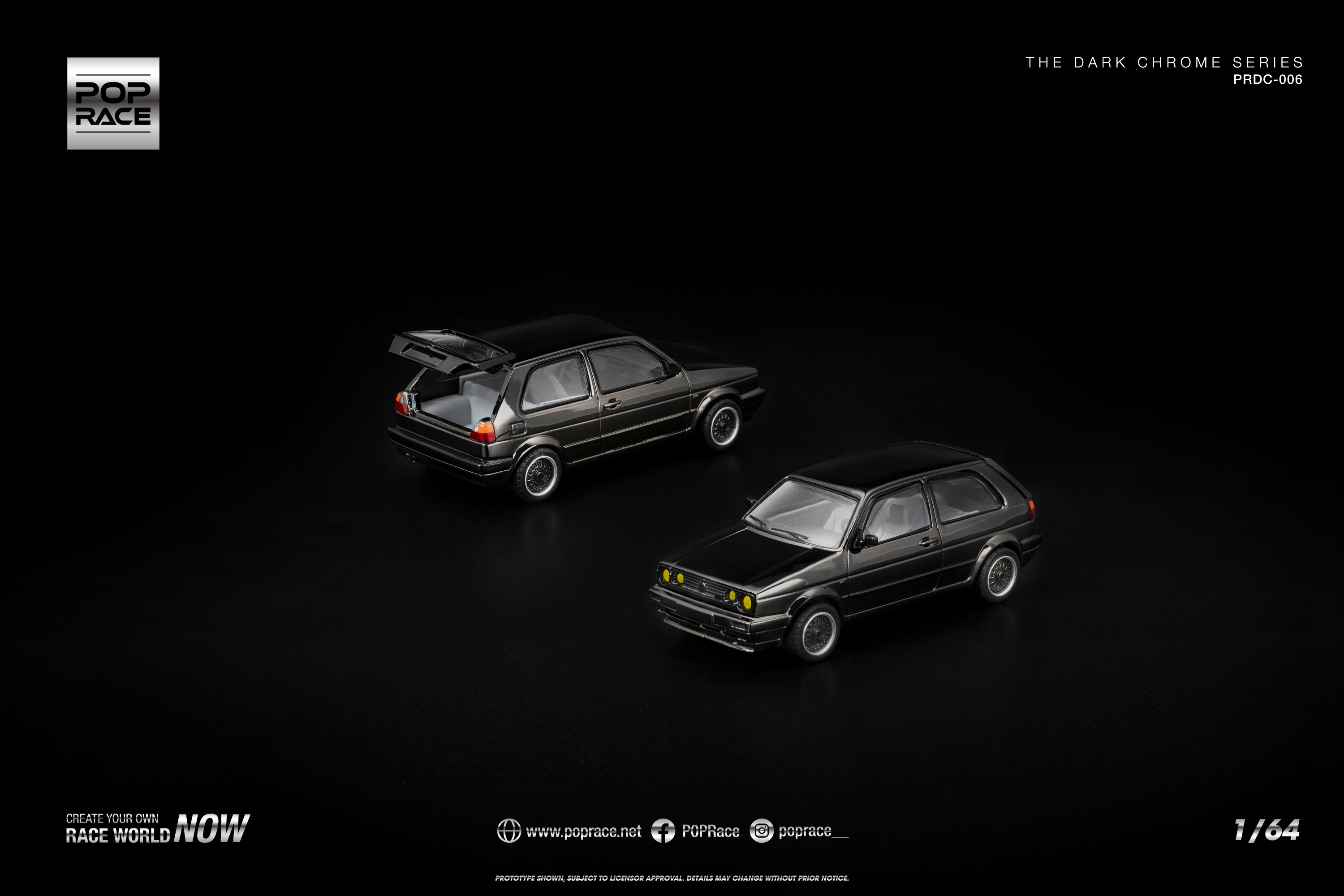 [POP RACE] 1:64 Golf GTI MK2 Dark Chrome