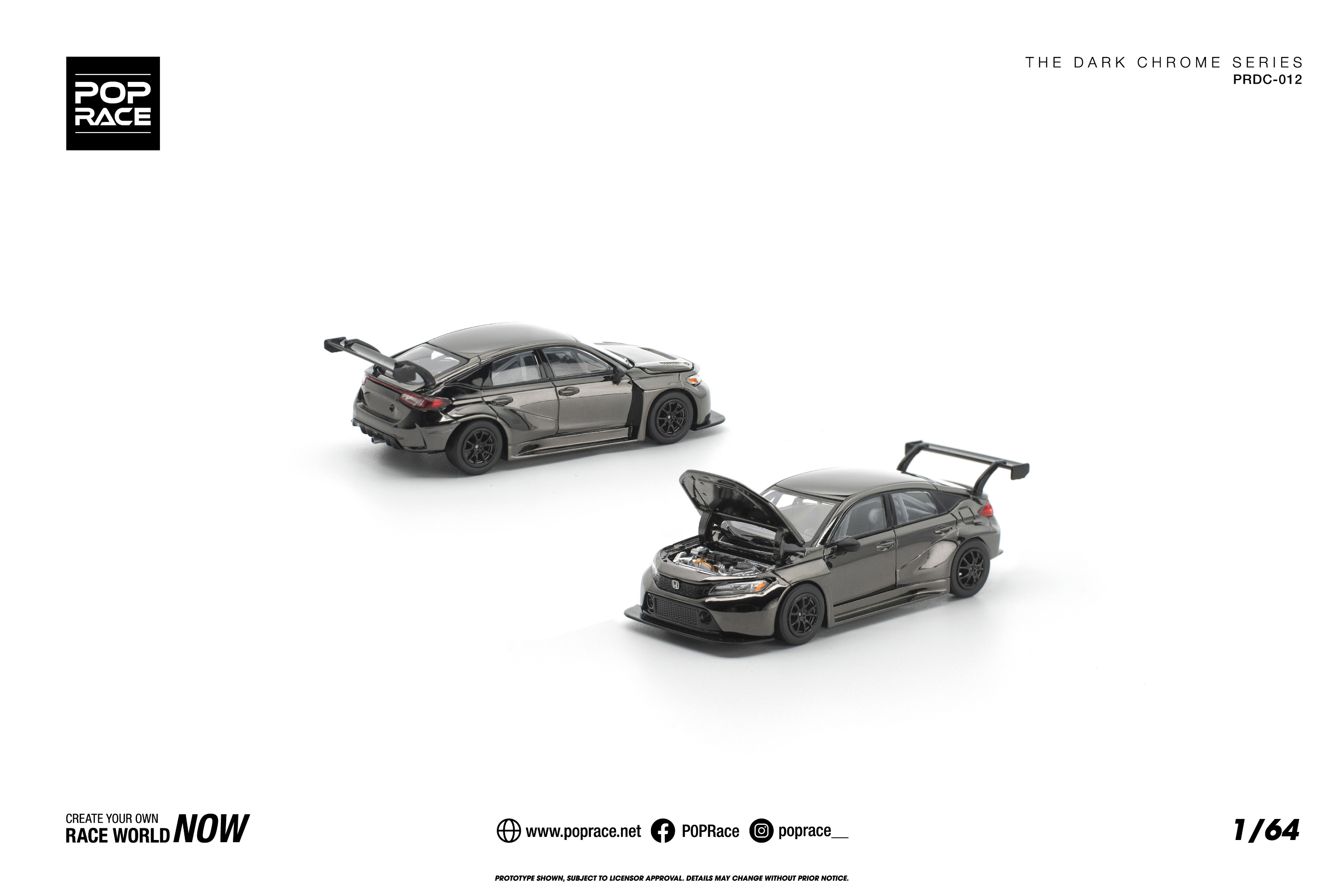 [POP RACE] 1:64 Honda Civic FL5 TCR Dark Chrome