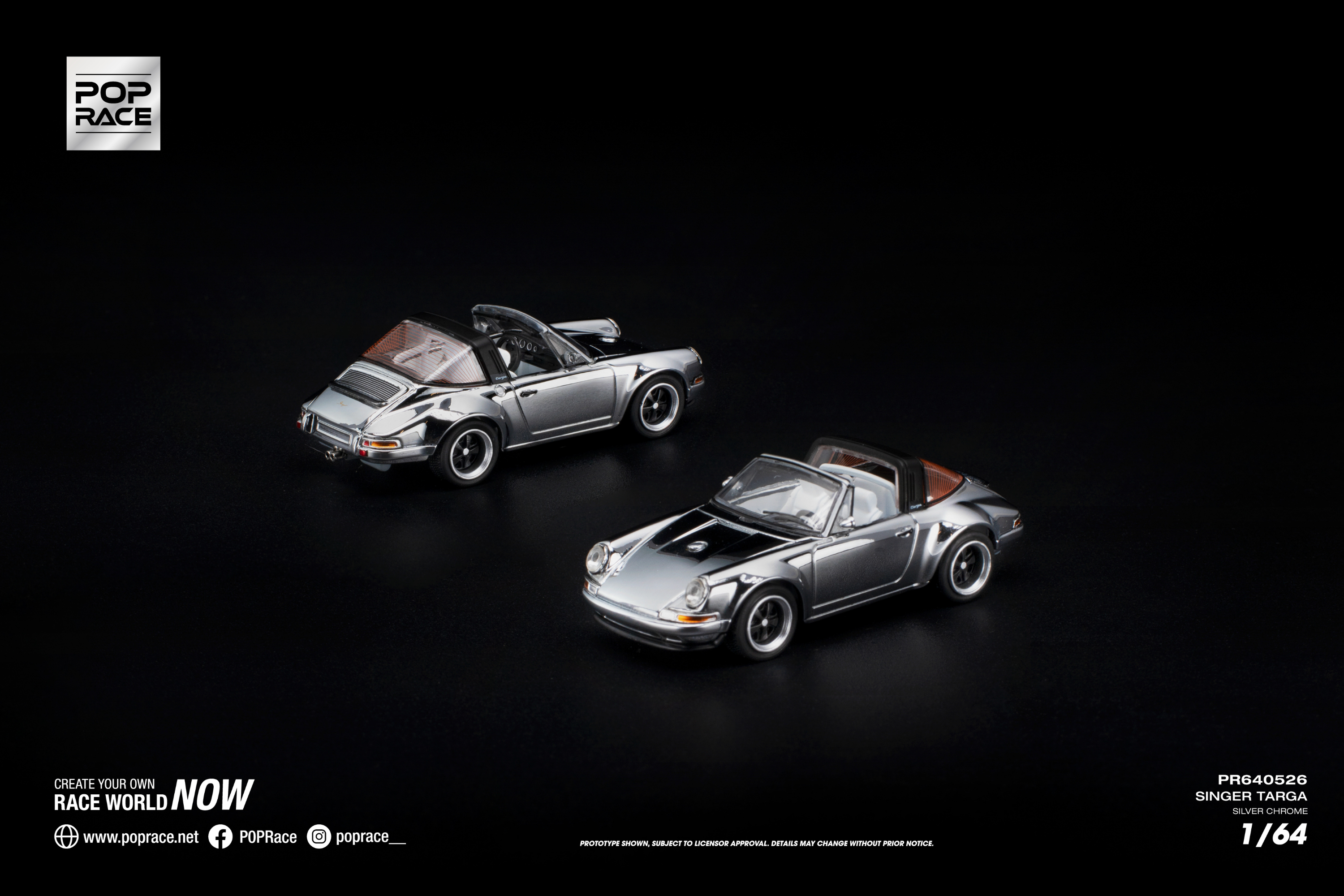 [POP RACE] 1:64 Singer Targa Silver Chrome