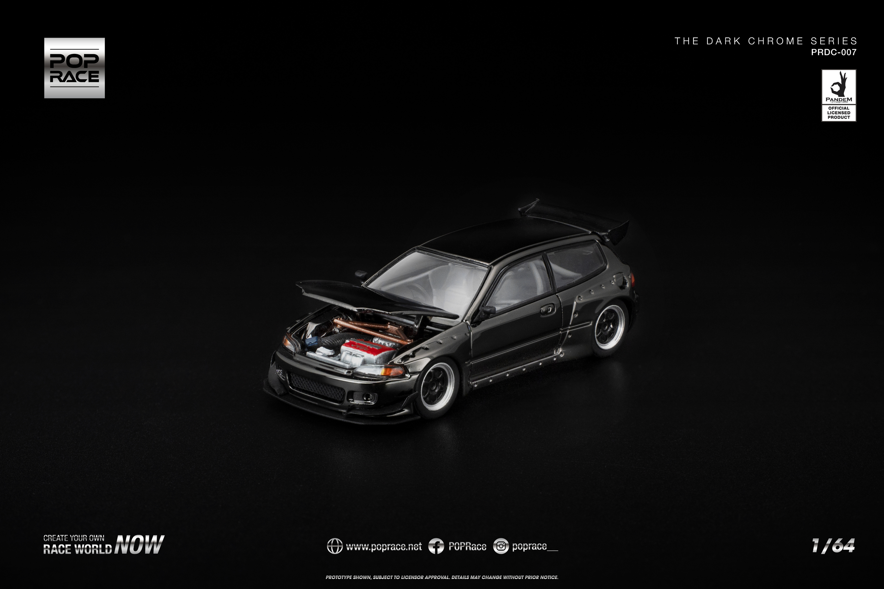 [POP RACE] 1:64 Pandem Civic EG6 Dark Chrome