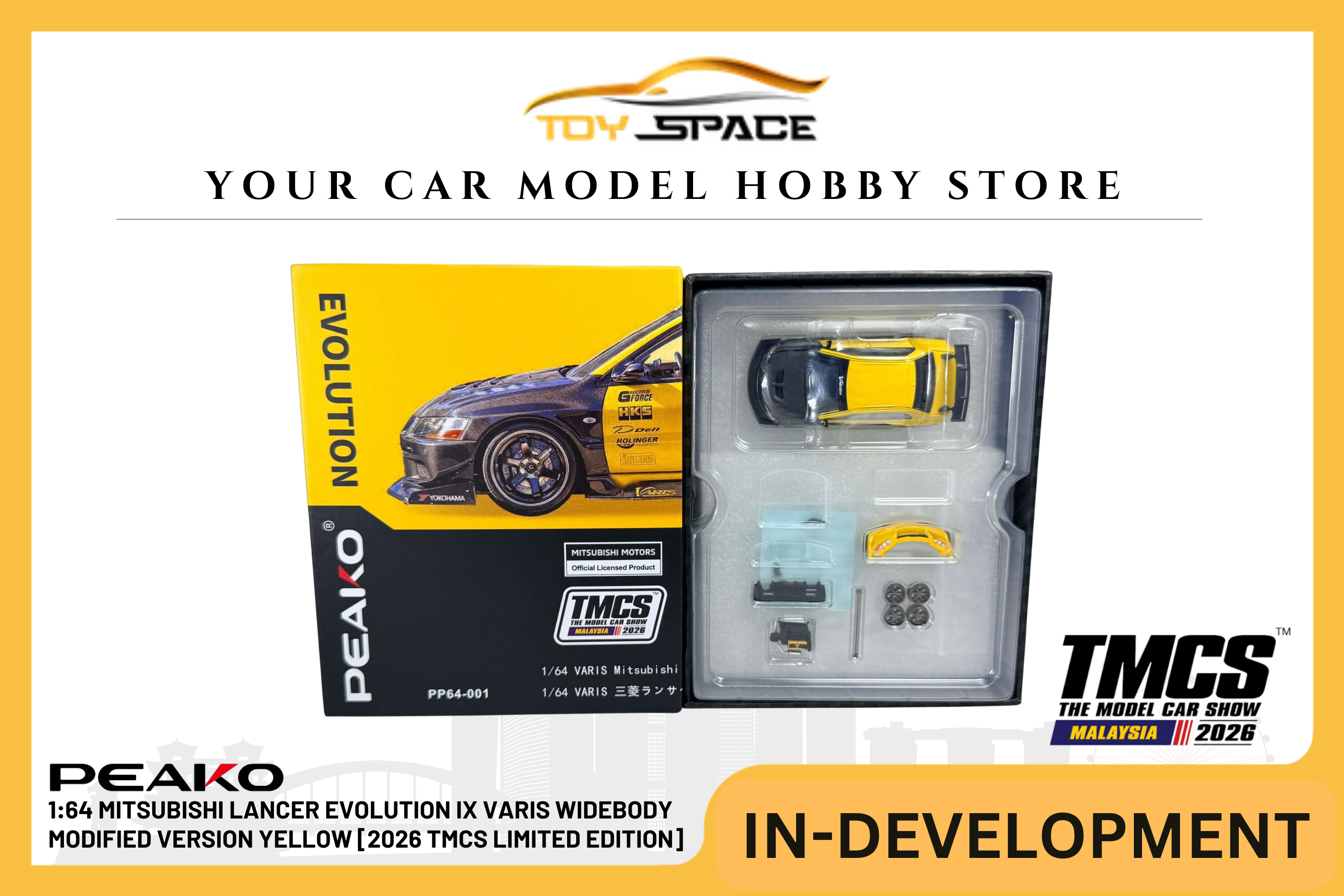 [PEAKO] 1:64 Mitsubishi Lancer Evolution IX Varis Widebody Modified Version Yellow [2026 TMCS Limited Edition]