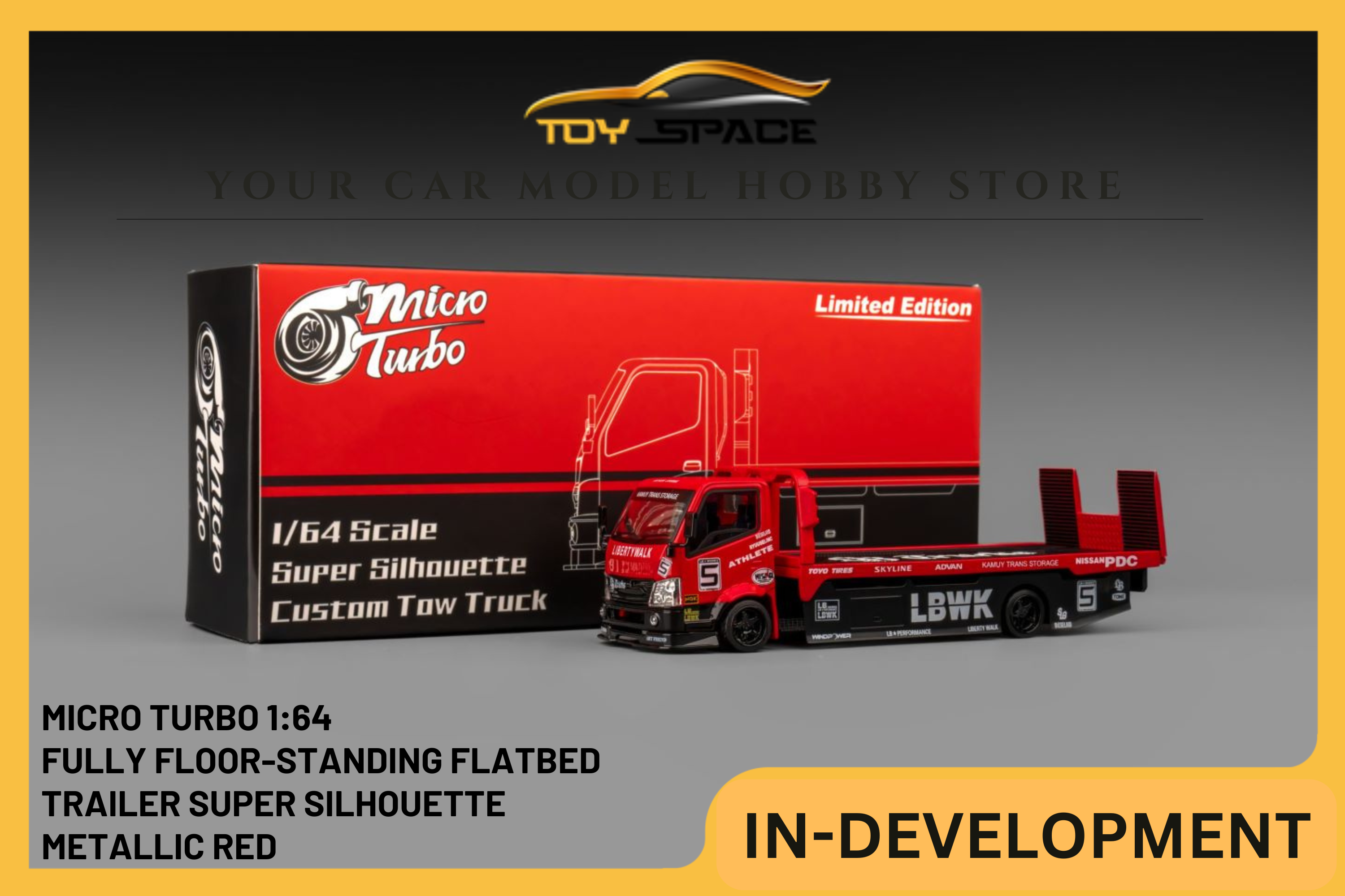 [MICRO TURBO] 1:64 Fully Floor-Standing Flatbed Trailer Super Silhouette Metallic Red