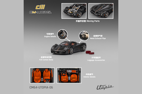 [CM MODEL] 1:64 Pagani Utopia Full Carbon With Red Line