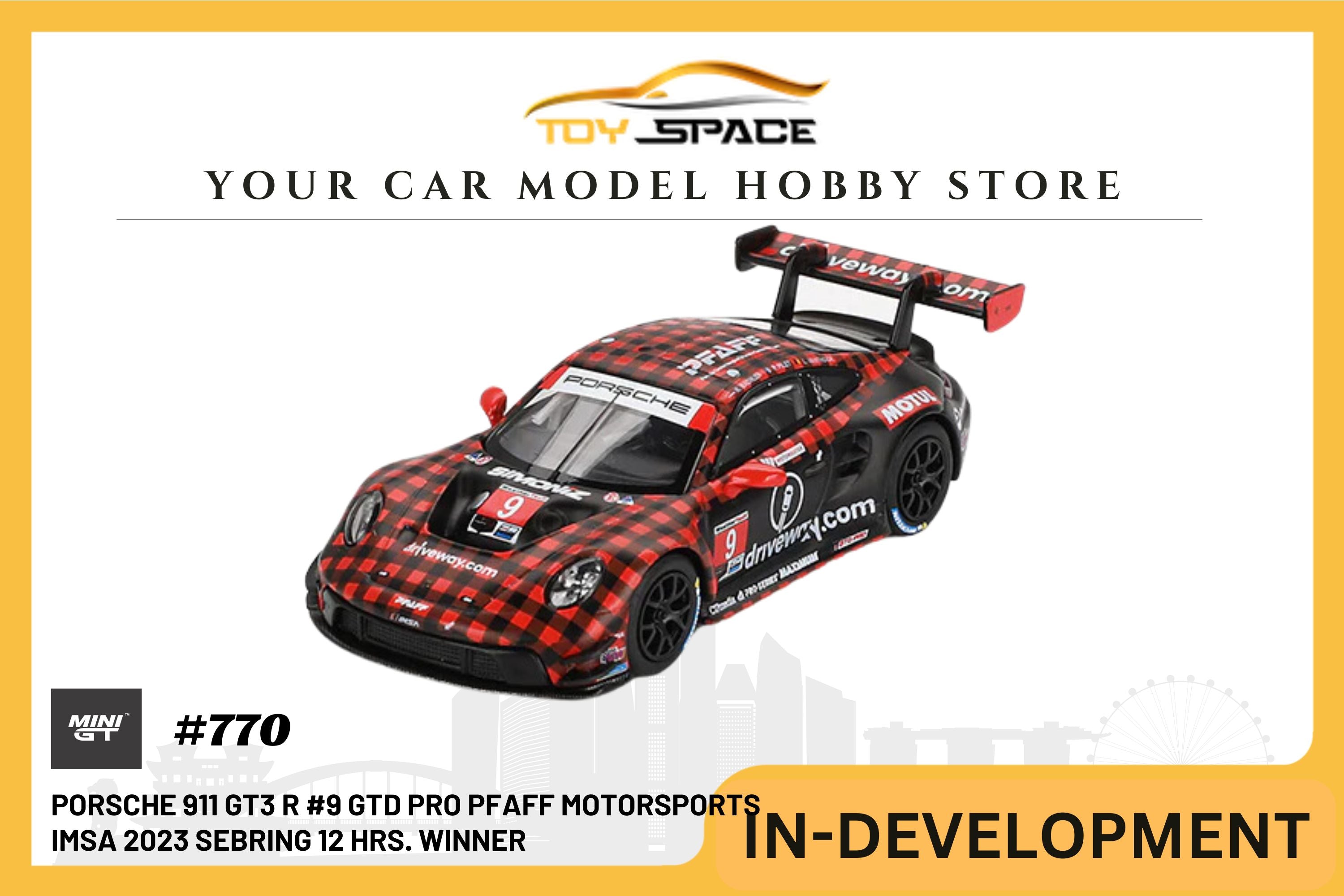 [MINI GT] Porsche 911 GT3 R #9 GTD PRO Pfaff Motorsports IMSA 2023 Sebring 12 Hrs. Winner