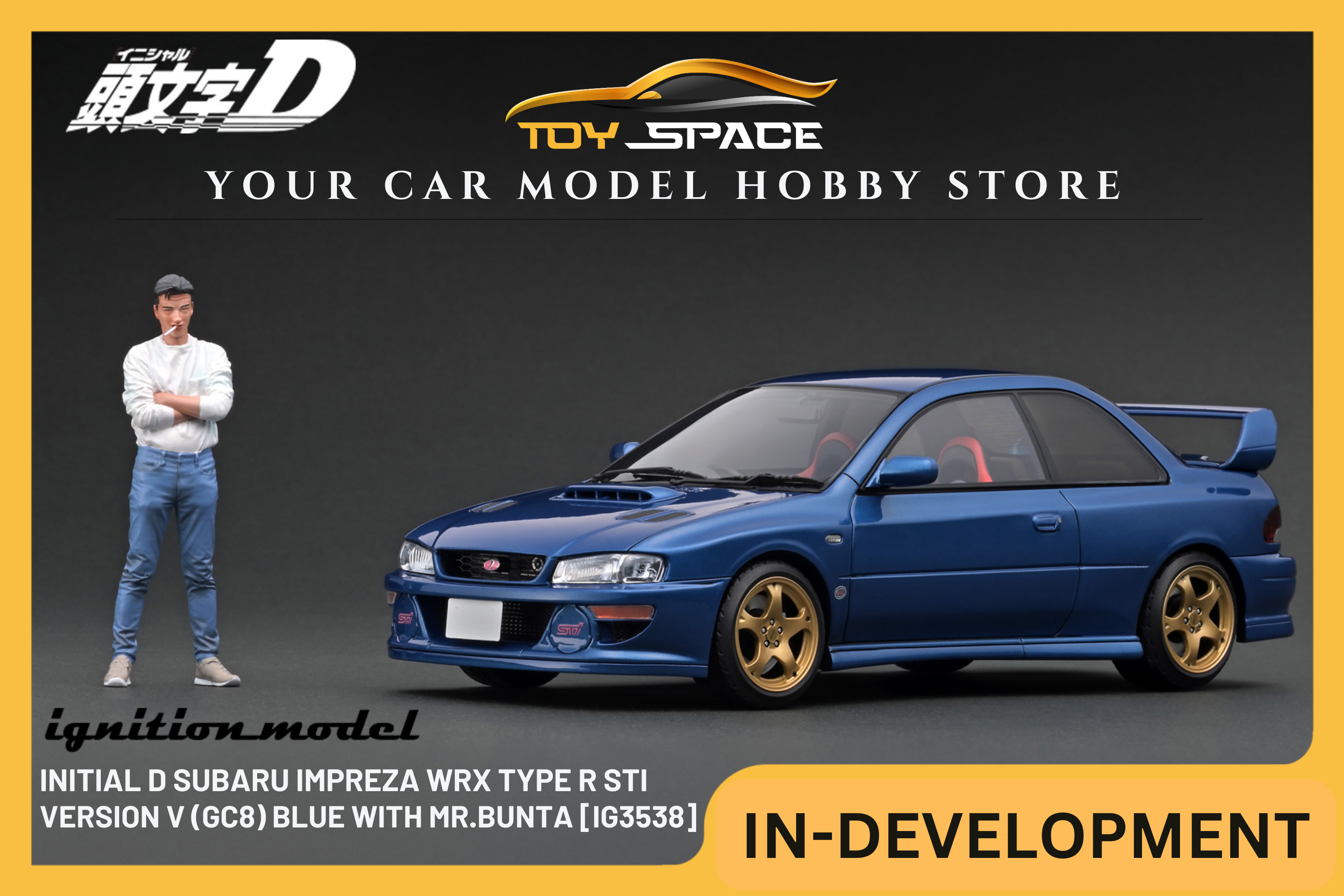 [IGNITION MODEL] 1:18 INITIAL D Subaru Impreza WRX Type R STi Version V (GC8) Blue With Mr.Bunta [IG3538]