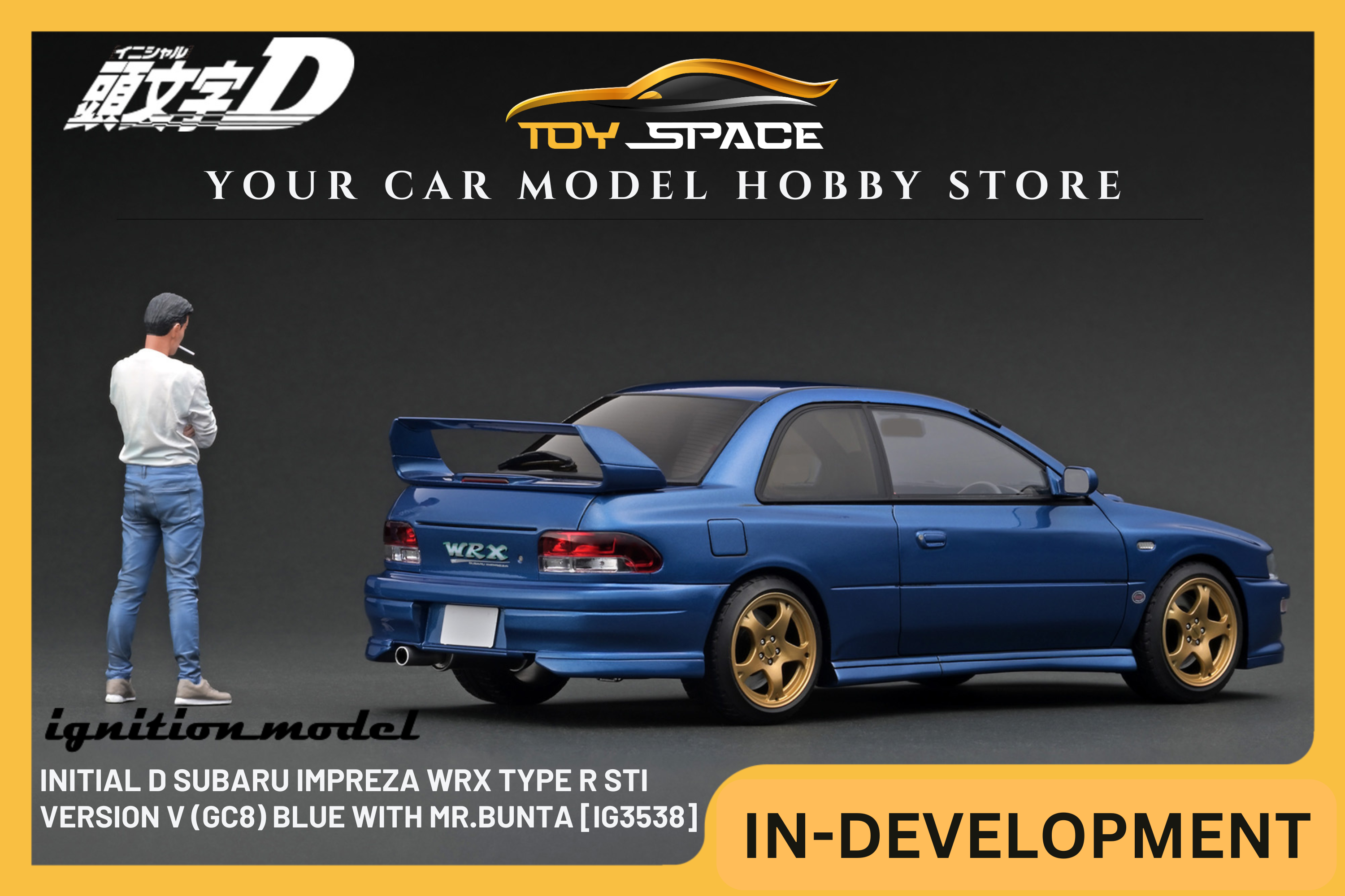 [IGNITION MODEL] 1:18 INITIAL D Subaru Impreza WRX Type R STi Version V (GC8) Blue With Mr.Bunta [IG3538]