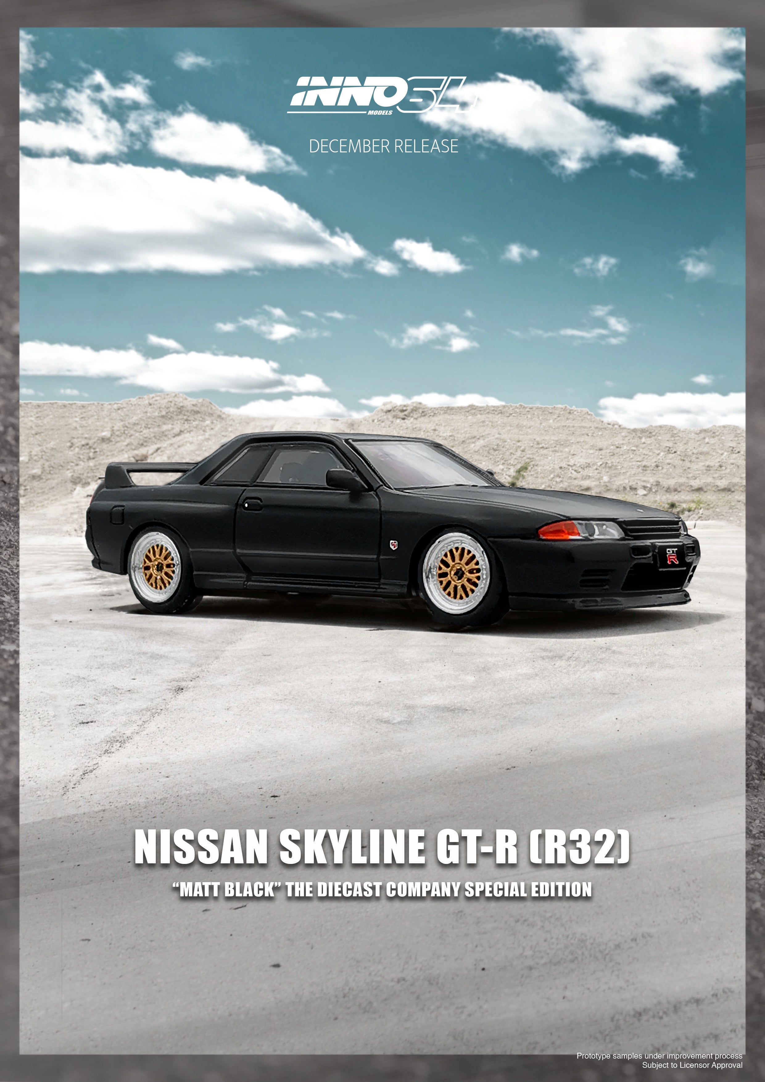 Inno64 Nissan Skyline GT-R (R32) Matt Black The Diecast Company Special Edition Limited Quantity Production