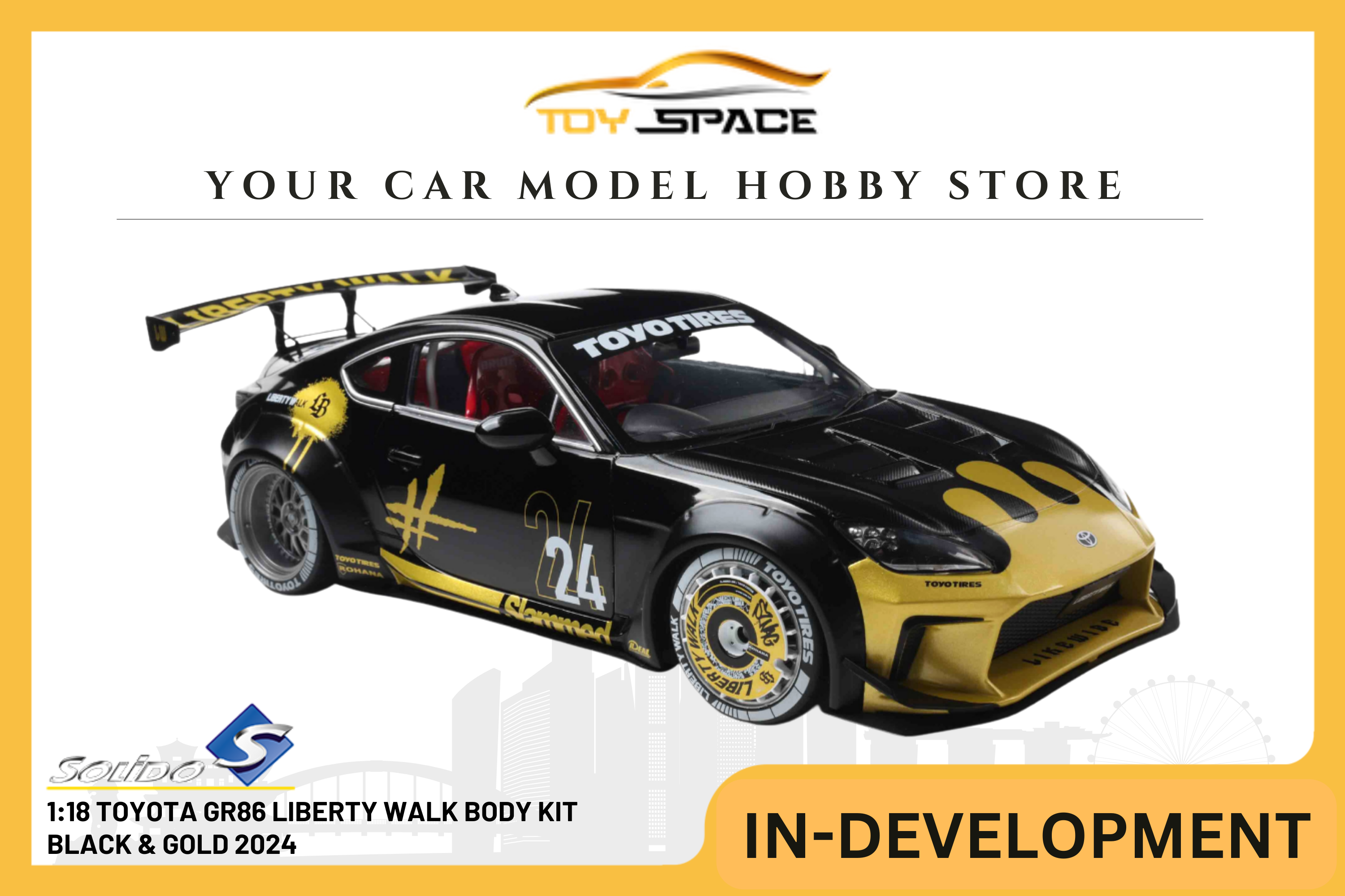 [SOLIDO] 1:18 Toyota GR86 Liberty Walk Body Kit Black & Gold 2024