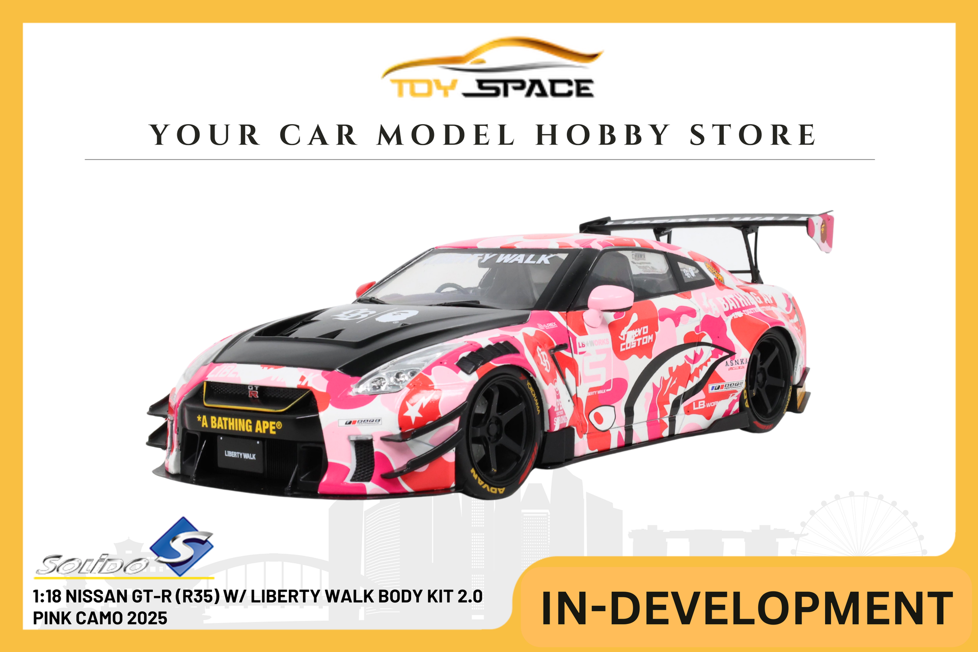 SOLIDO] 1:18 Nissan GT-R (R35) W/ Liberty Walk Body Kit 2.0 Pink Camo