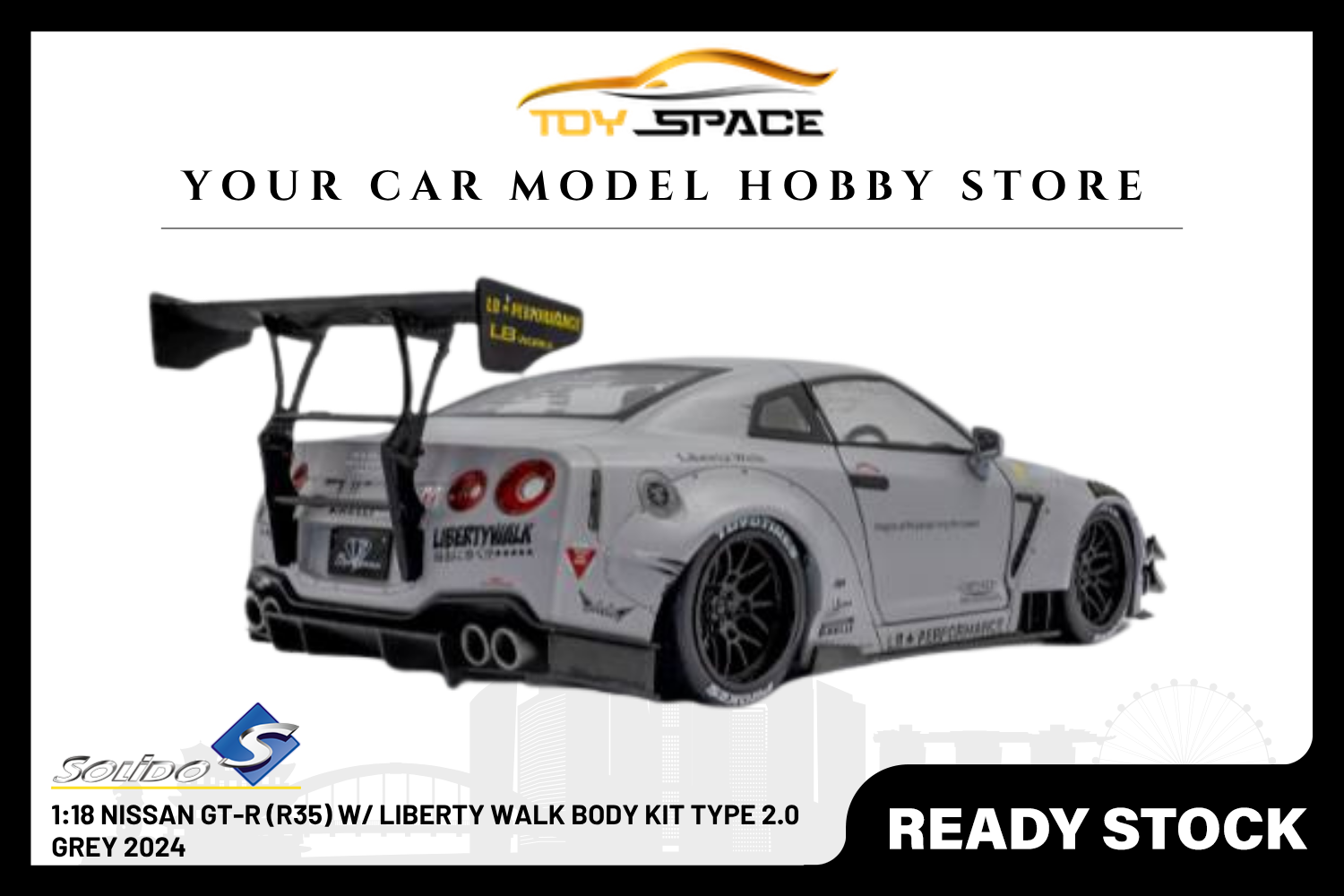 [SOLIDO] 1:18 Nissan GT-R (R35) W/ Liberty Walk Body Kit Type 2.0 Grey 2024