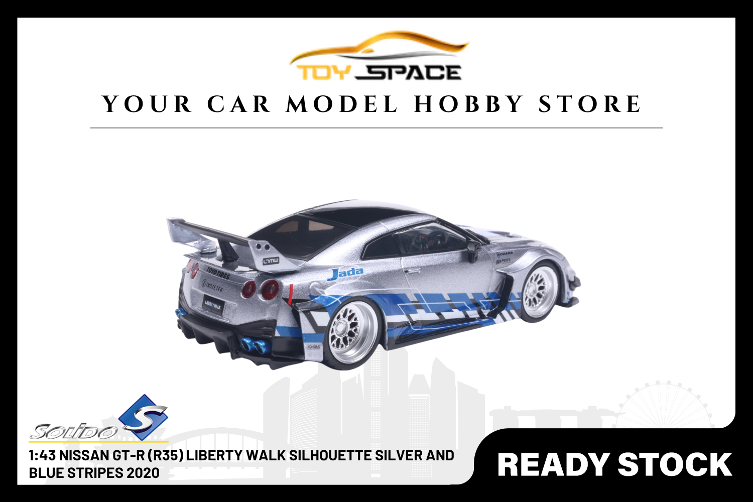 [SOLIDO] 1:43 Nissan GT-R (R35) Liberty Walk Silhouette Silver And Blue Stripes 2020