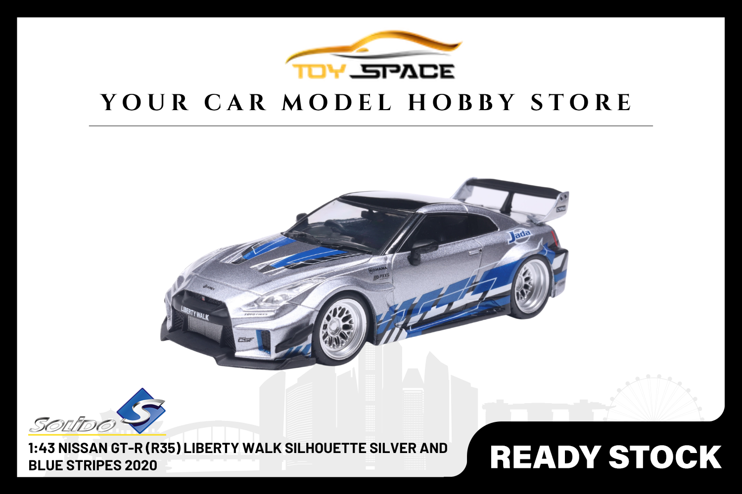 [SOLIDO] 1:43 Nissan GT-R (R35) Liberty Walk Silhouette Silver And Blue Stripes 2020