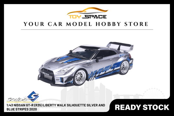 [SOLIDO] 1:43 Nissan GT-R (R35) Liberty Walk Silhouette Silver And Blue Stripes 2020