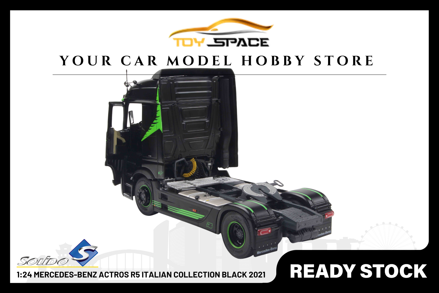 [SOLIDO] 1:24 Mercedes-Benz Actros R5 Italian Collection Black 2021 - Toy Space Diecast Online Store Singapore