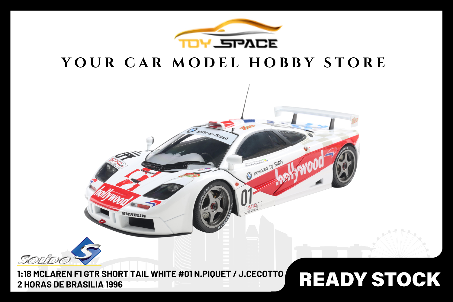 [SOLIDO] 1:18 Mclaren F1 GTR Short Tail White #01 N.Piquet / J.Cecotto 2 Horas DE Brasilia 1996 - Toy Space Diecast Online Store Singapore