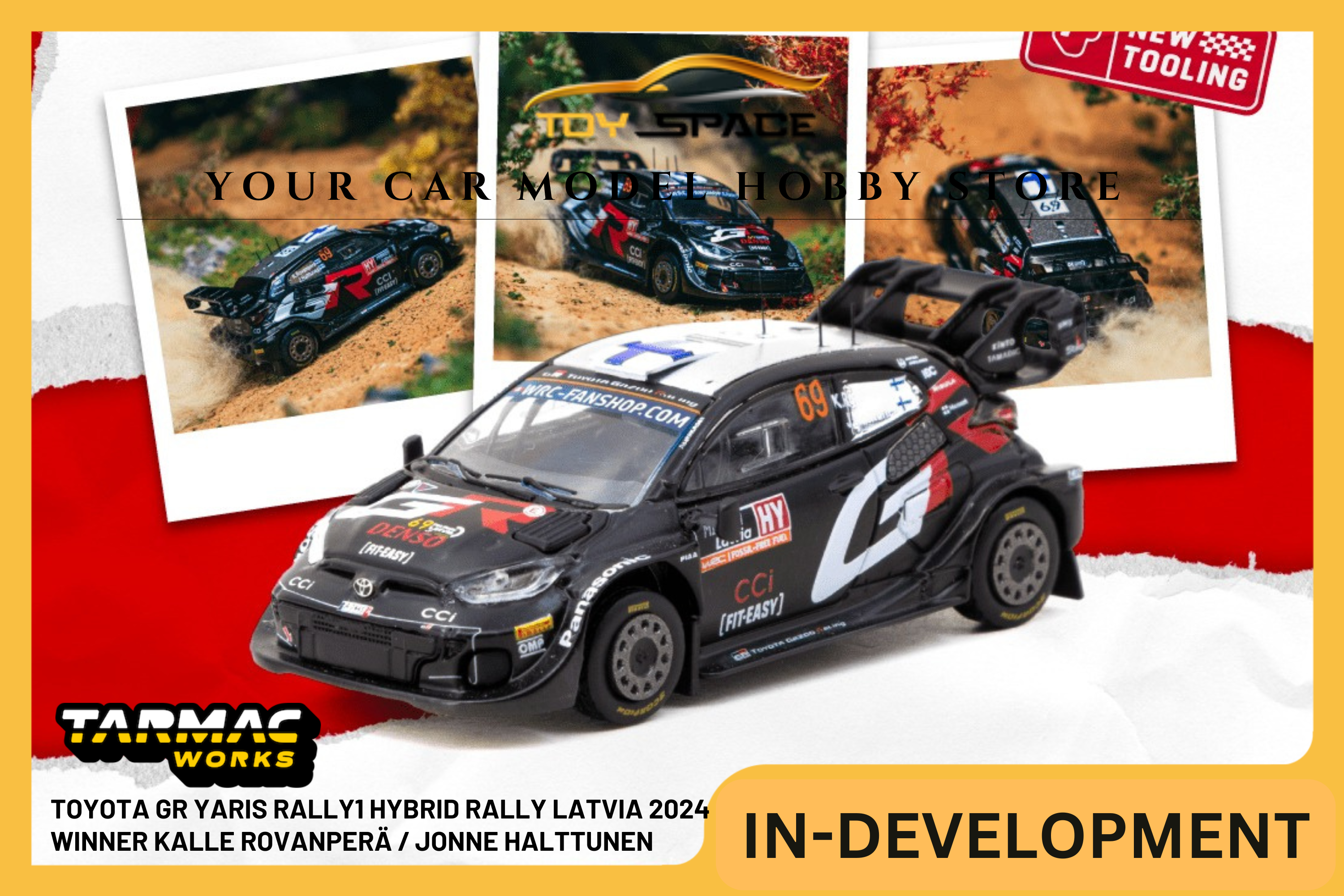 [TARMAC WORKS] 1:64 Toyota GR Yaris Rally1 Hybrid Rally Latvia 2024 Winner Kalle Rovanperä / Jonne Halttunen