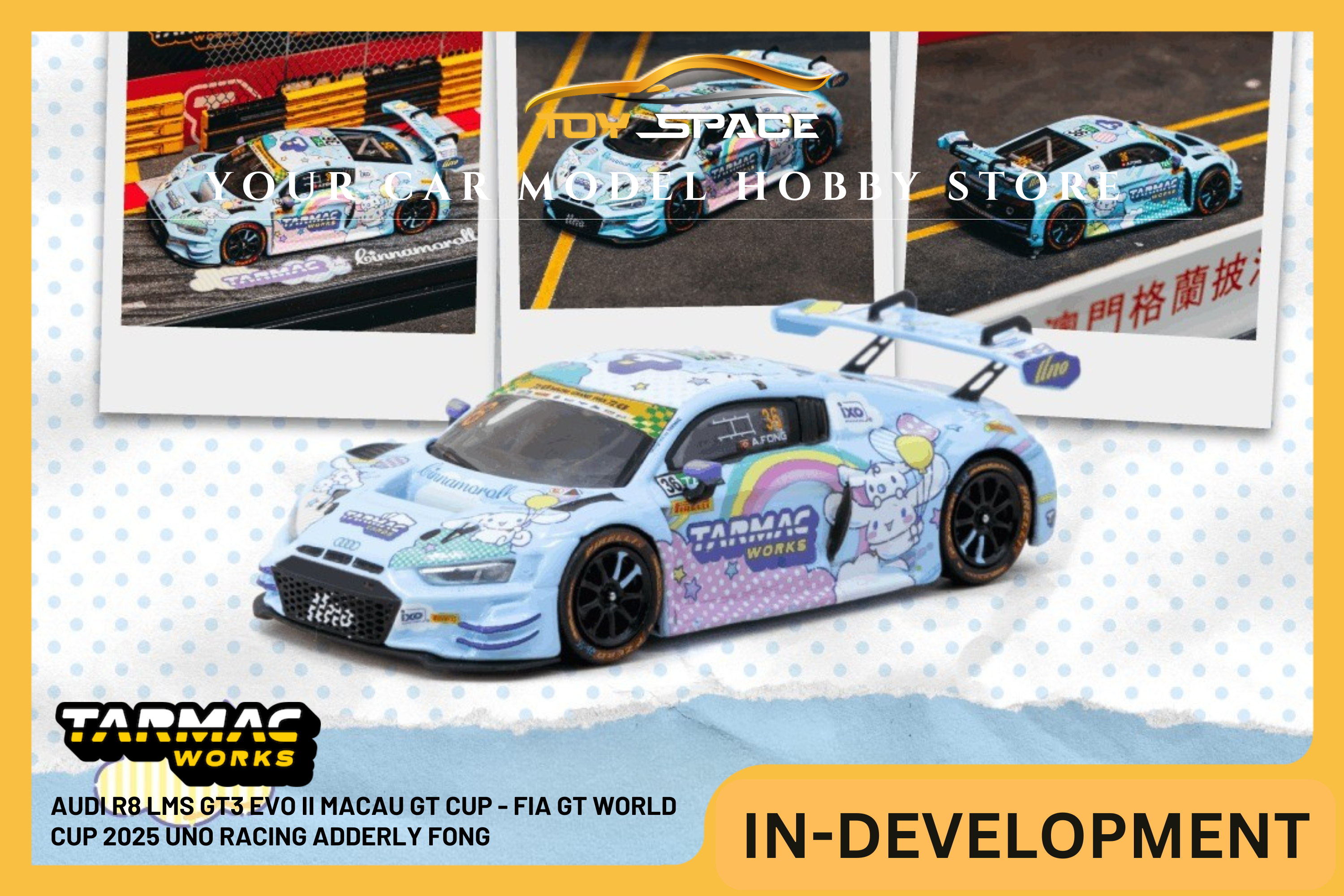 [TARMAC WORKS] 1:64 Audi R8 LMS GT3 Evo II Macau GT Cup - FIA GT World Cup 2025 Uno Racing Adderly Fong - Toy Space Diecast Online Store Singapore