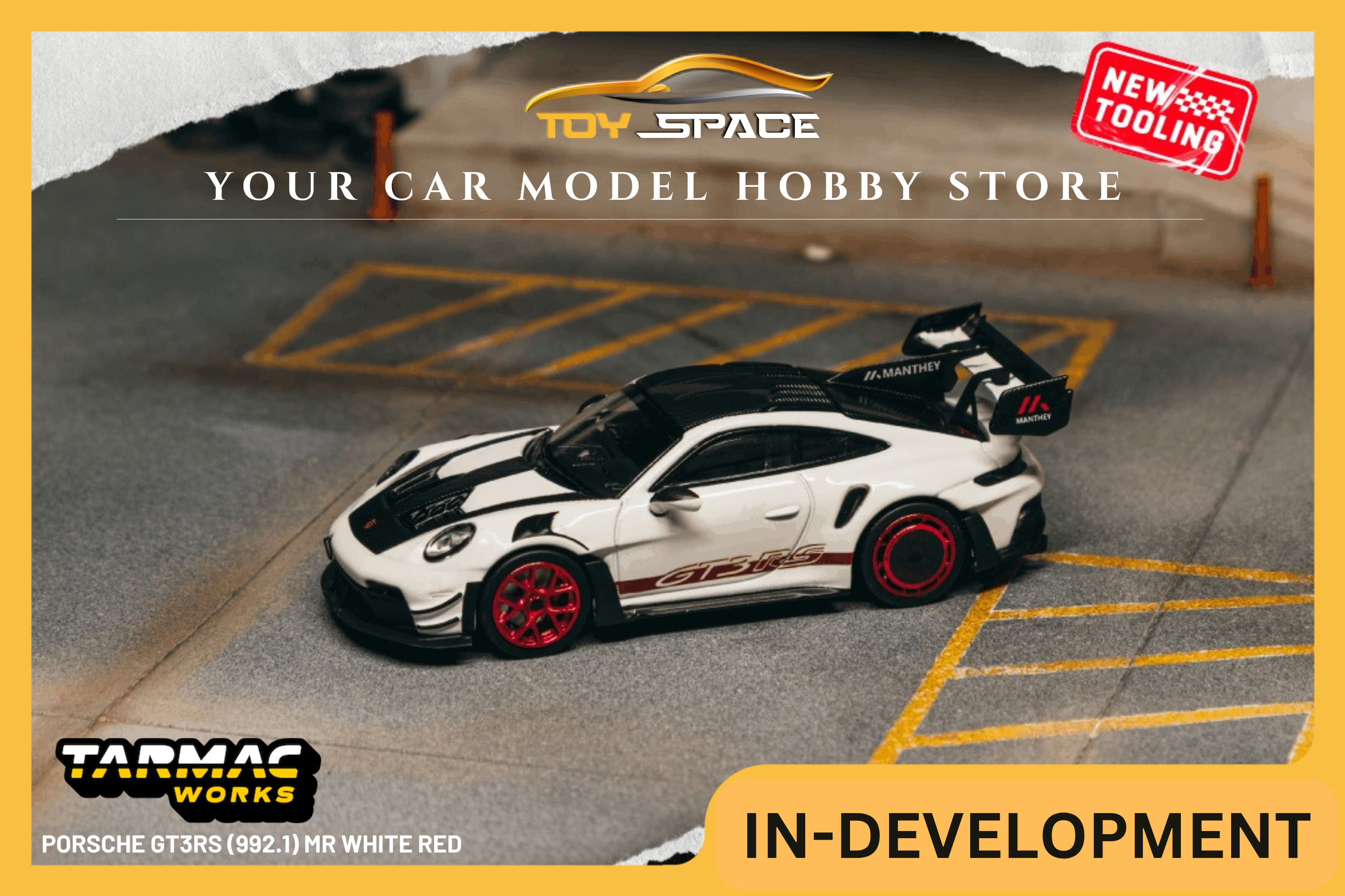 [TARMAC WORKS x MINICHAMPS] 1:64 Porsche GT3RS (992.1) MR White Red - Toy Space Diecast Online Store Singapore