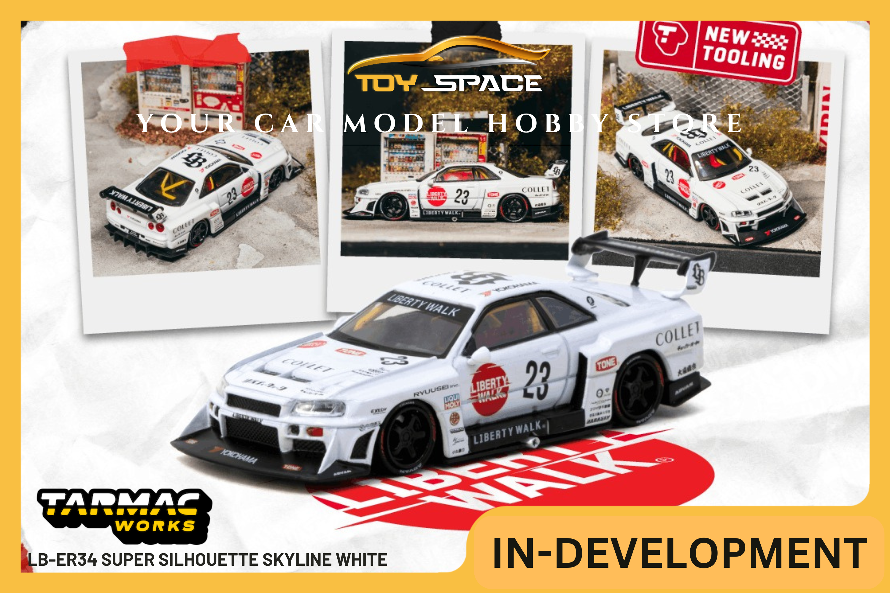 [TARMAC WORKS] 1:64 LB-ER34 Super Silhouette Skyline White - Toy Space Diecast Online Store Singapore