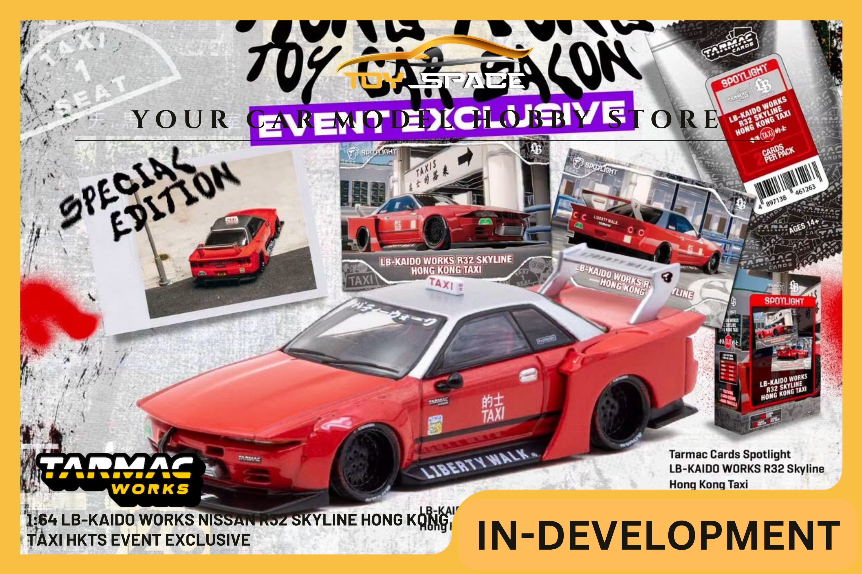 [TARMAC WORKS] 1:64 LB-Kaido Works Nissan R32 Skyline Hong Kong Taxi HKTS Event Exclusive - Toy Space Diecast Online Store Singapore