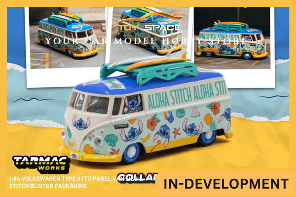 [TARMAC WORKS x DISNEY] 1:64 Volkswagen Type II (T1) Panel Van Lilo & Stitch Blister Packaging
