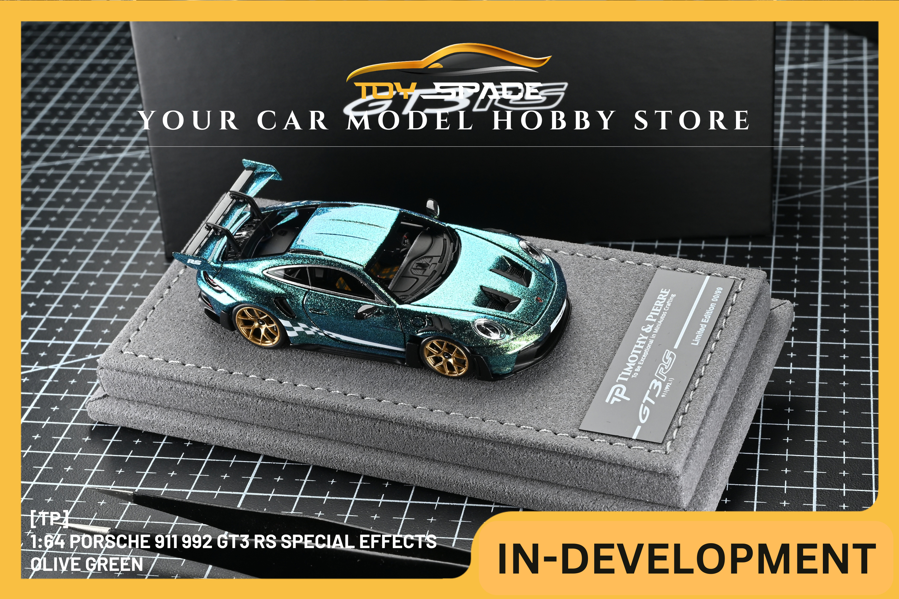 [TP] 1:64 Porsche 911 992 GT3 RS Special Effects Olive Green - Toy Space Diecast Online Store Singapore