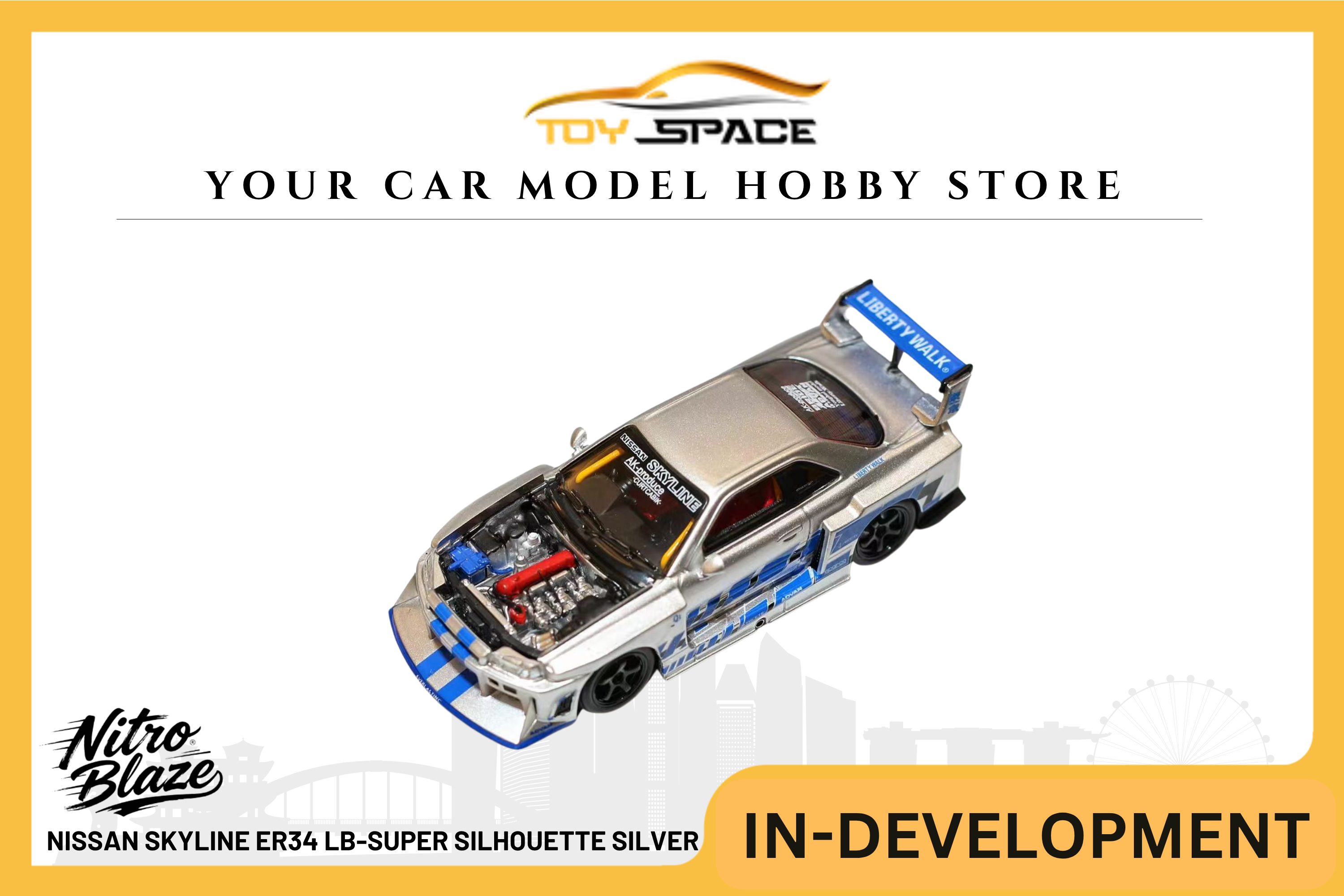[NITRO BLAZE] 1:64 Nissan Skyline ER34 LB-Super Silhouette Silver