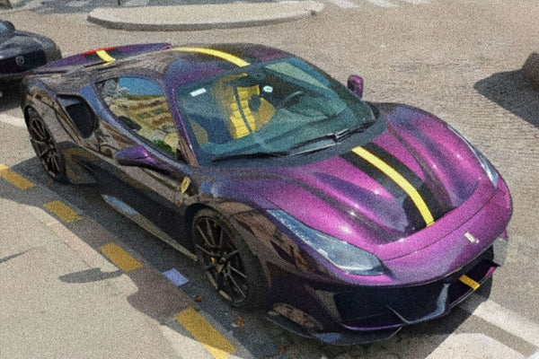 [BBR MODELS] 1:18 Ferrari 488 Pista - Viola Al Humaid With Yellow-Black Stripe