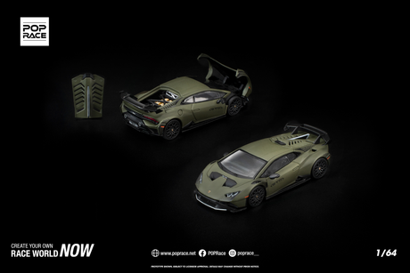 [POP RACE] 1:64 Lamborghini Huracan STO Verde Turbine Matt - Toy Space Diecast Online Store Singapore